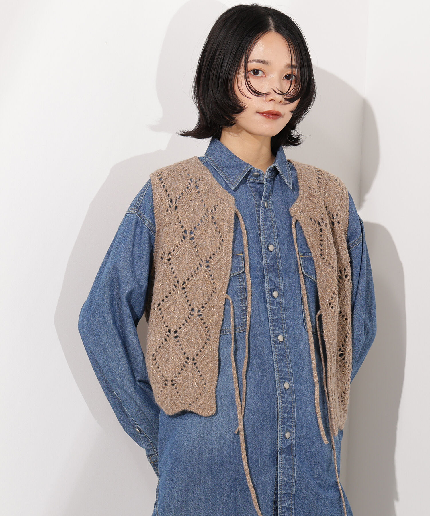  「ラメネップ透かし編みジレ」|ニット・セーター|