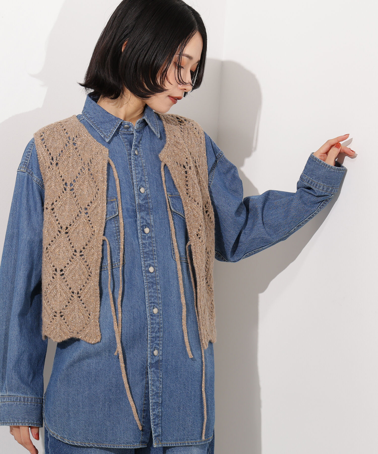  「ラメネップ透かし編みジレ」|ニット・セーター|