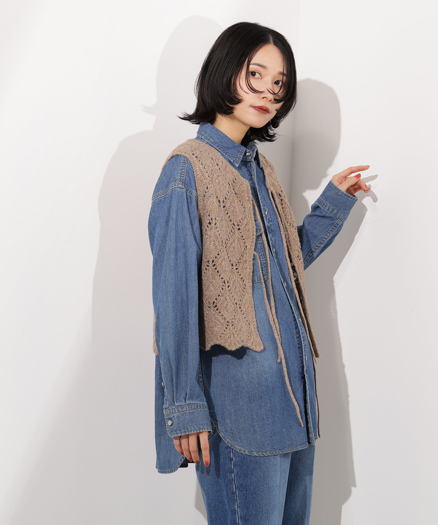  「ラメネップ透かし編みジレ」|ニット・セーター|