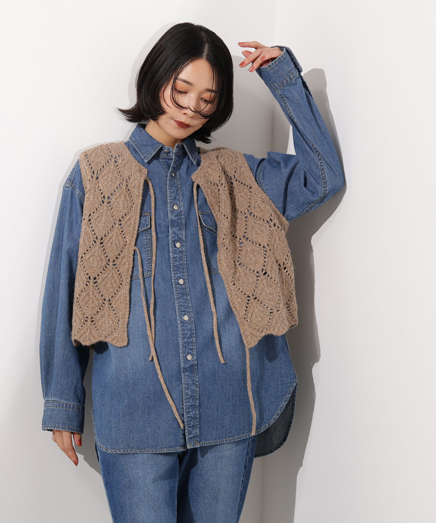  「ラメネップ透かし編みジレ」|ニット・セーター|