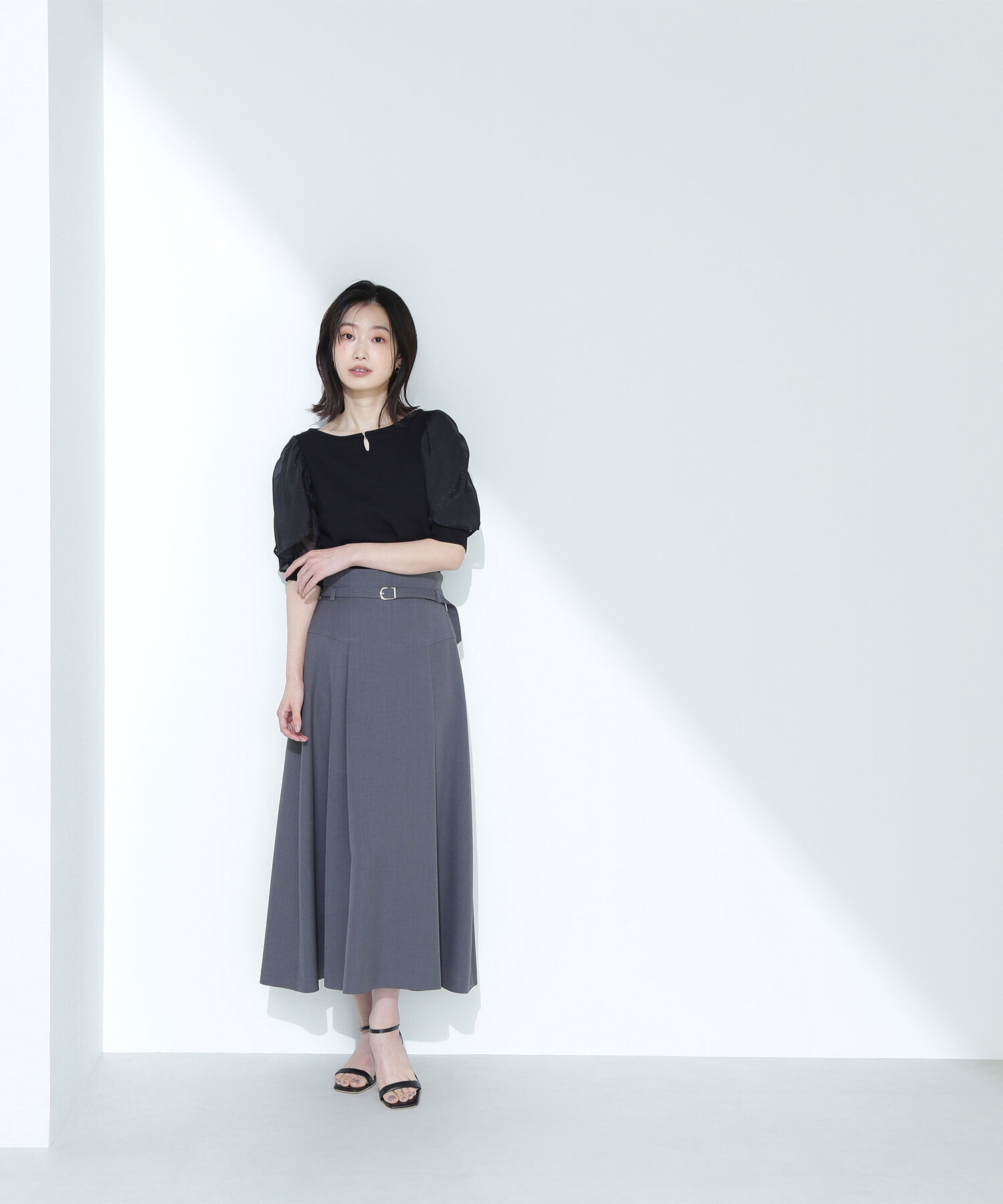  「ハイウエスト切替フレアスカート」|スカート|