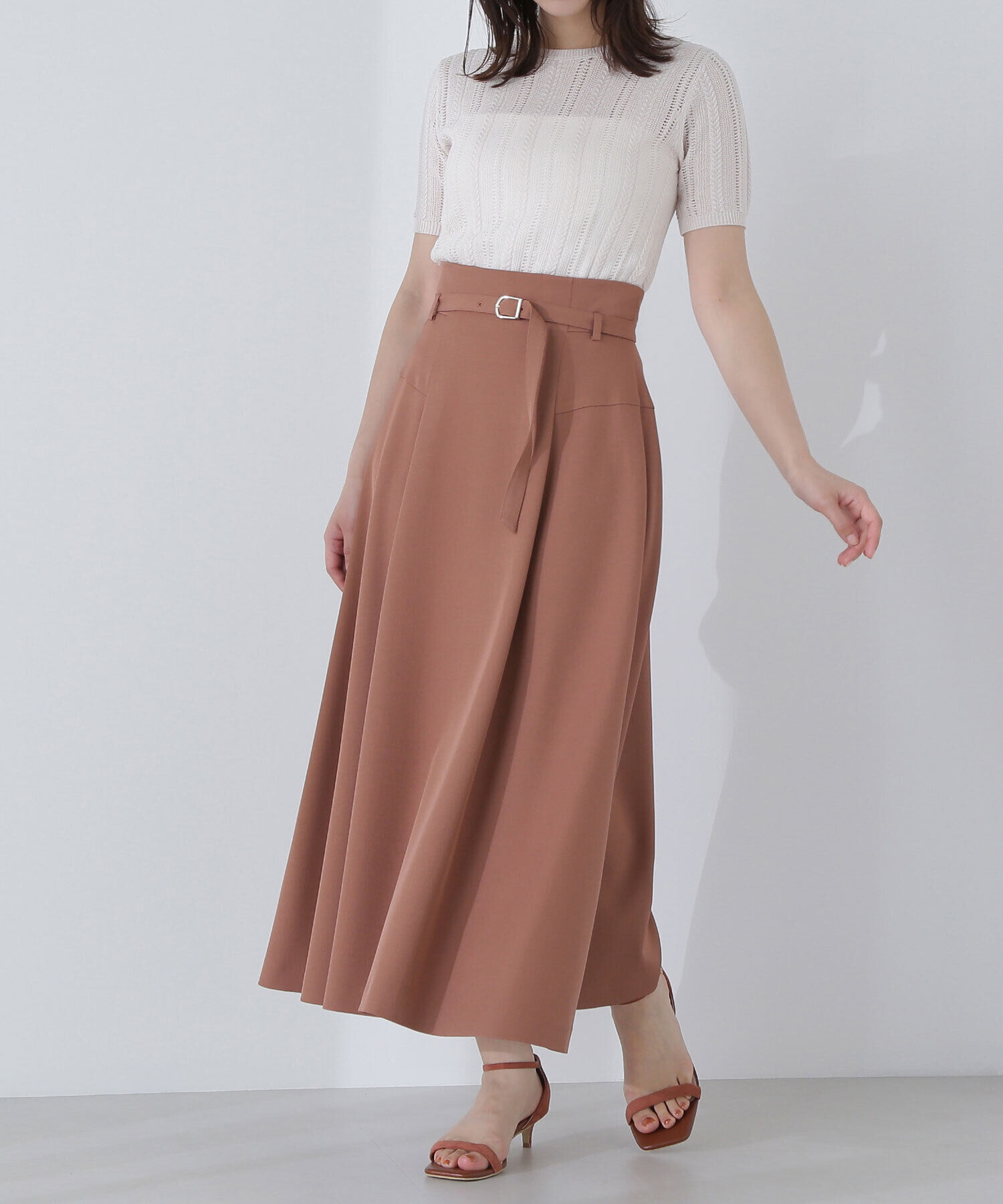  「ハイウエスト切替フレアスカート」|スカート|