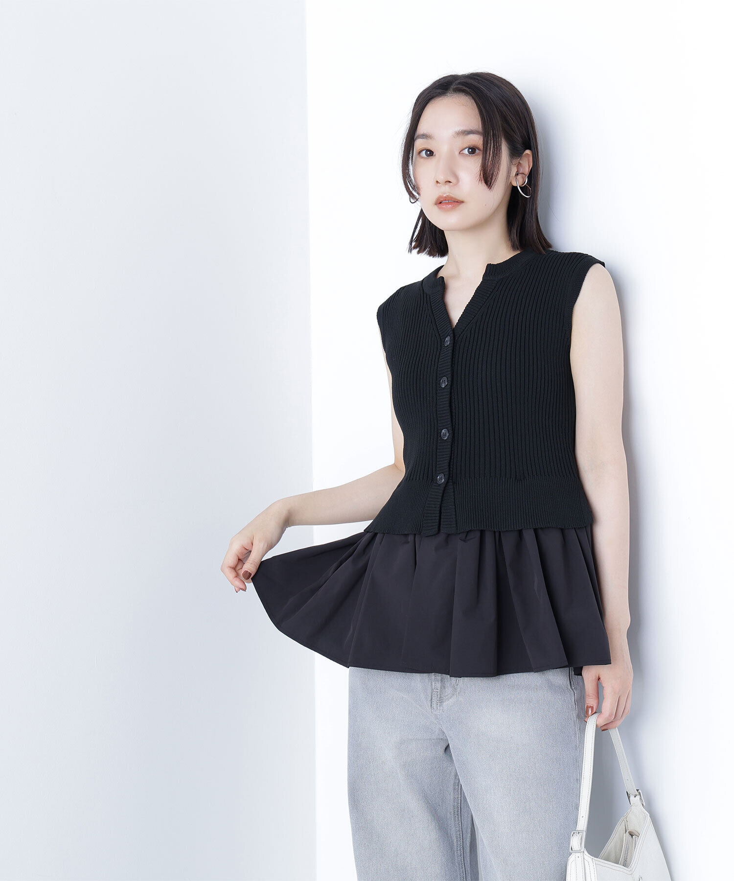  「2wayドッキングペプラムベスト」|ニット・セーター|ブラック