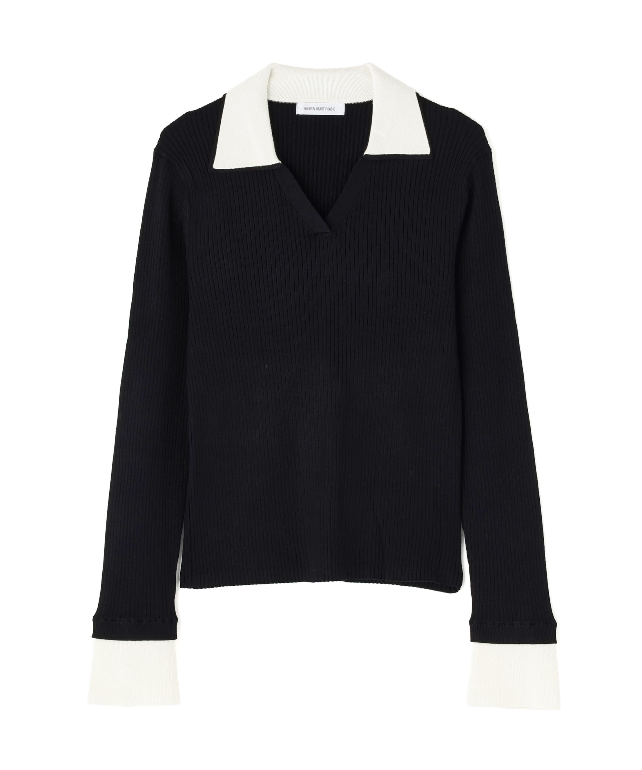  「ダブルカラーVネックリブニット」|ニット・セーター|