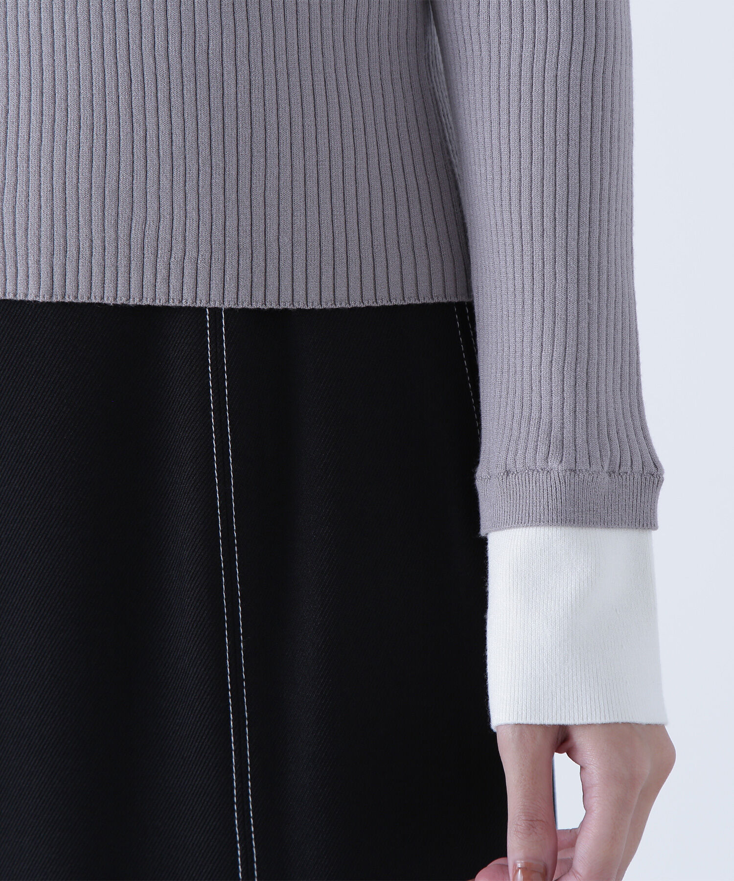  「ダブルカラーVネックリブニット」|ニット・セーター|