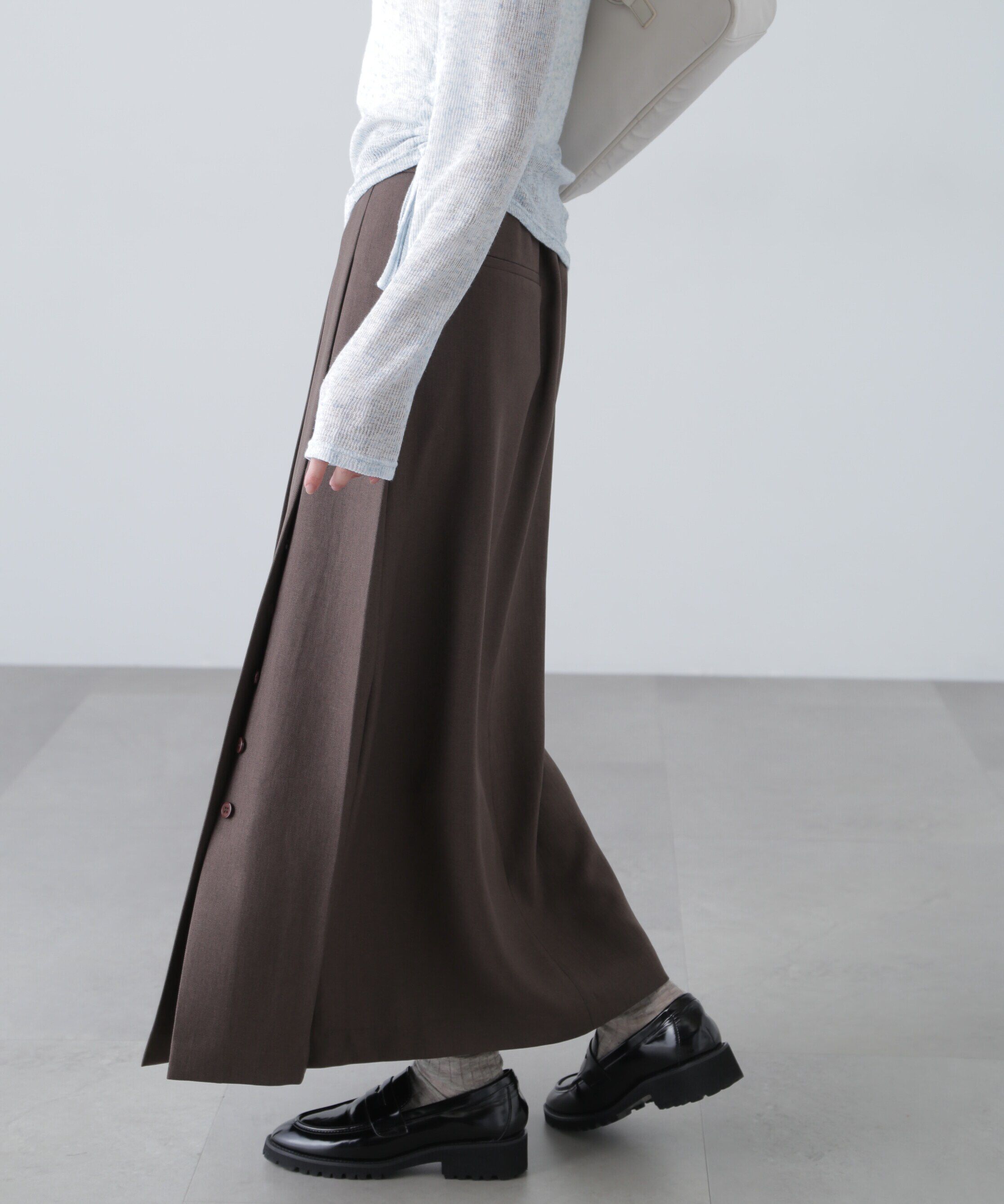  「フロントスリットプリーツロングスカート」|スカート|