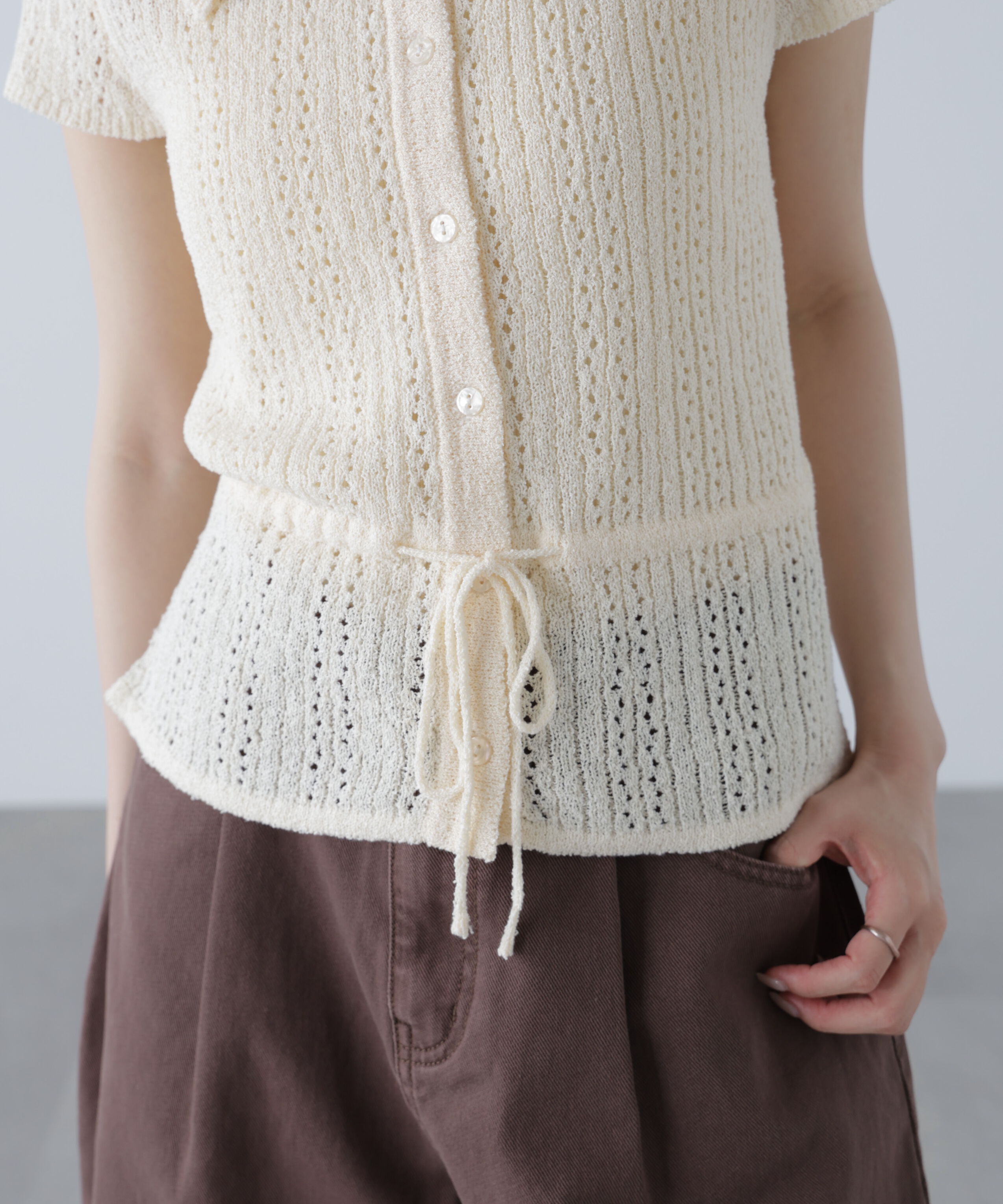  「透かし編みペプラムニット」|ニット・セーター|