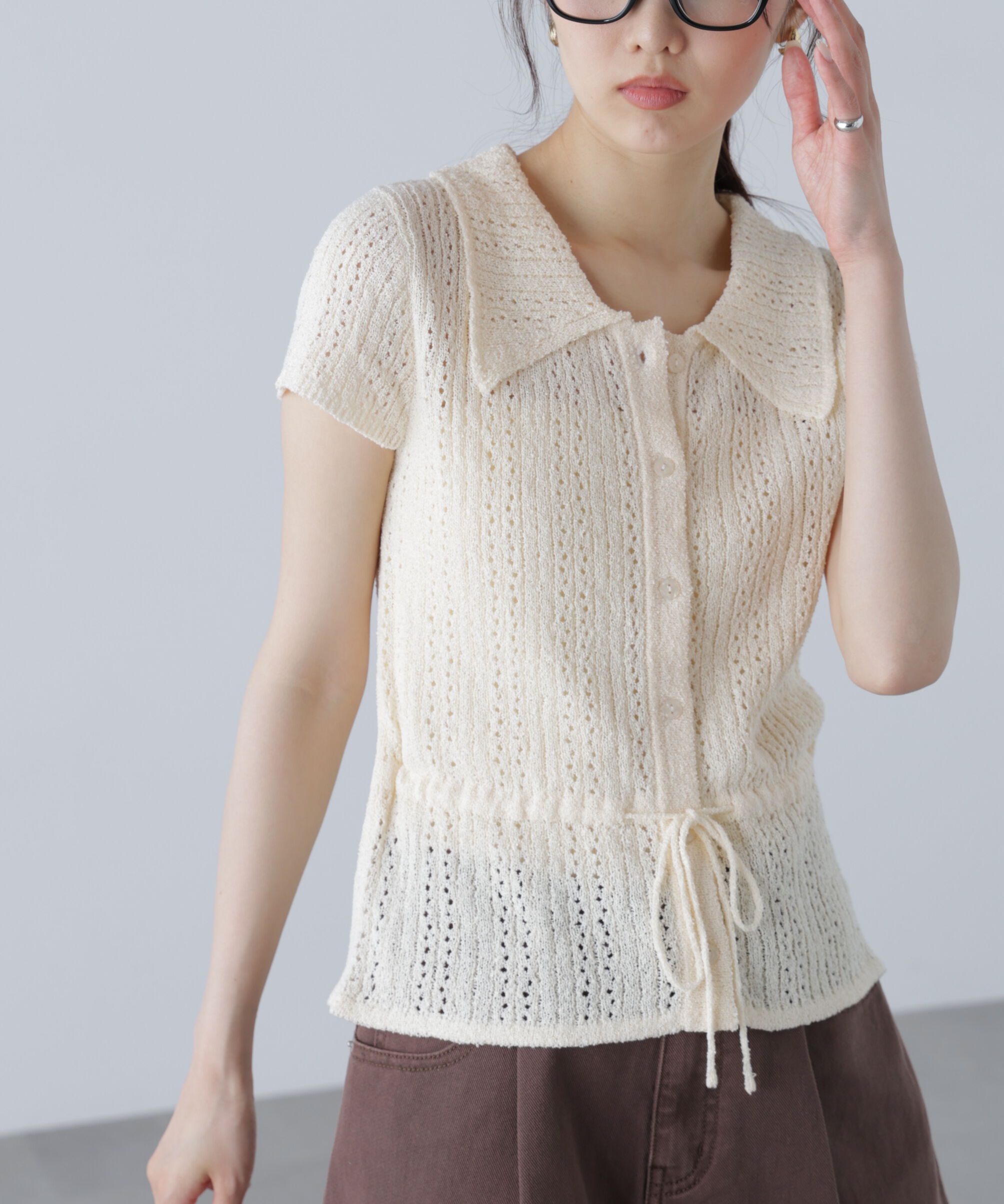  「透かし編みペプラムニット」|ニット・セーター|