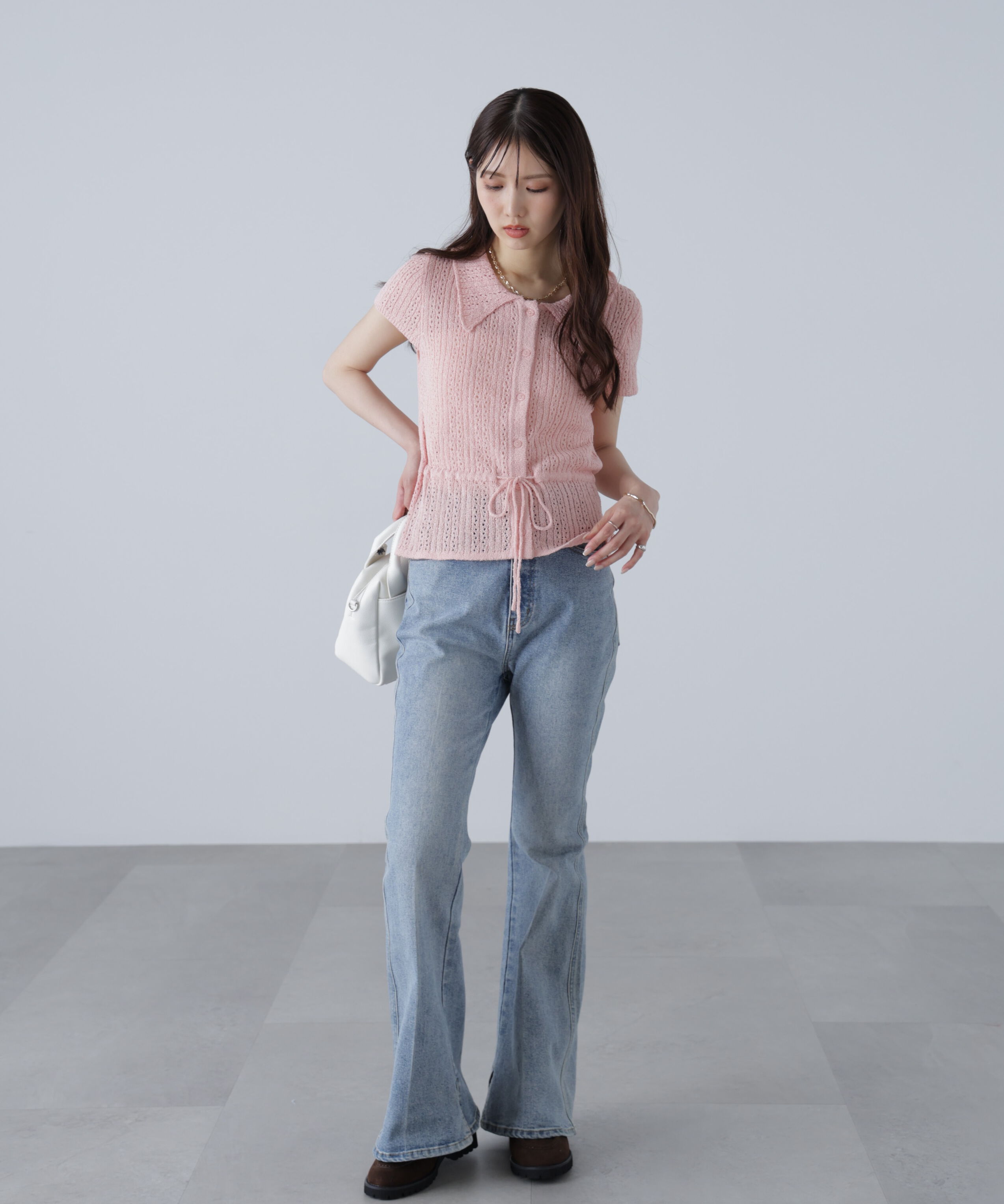  「透かし編みペプラムニット」|ニット・セーター|