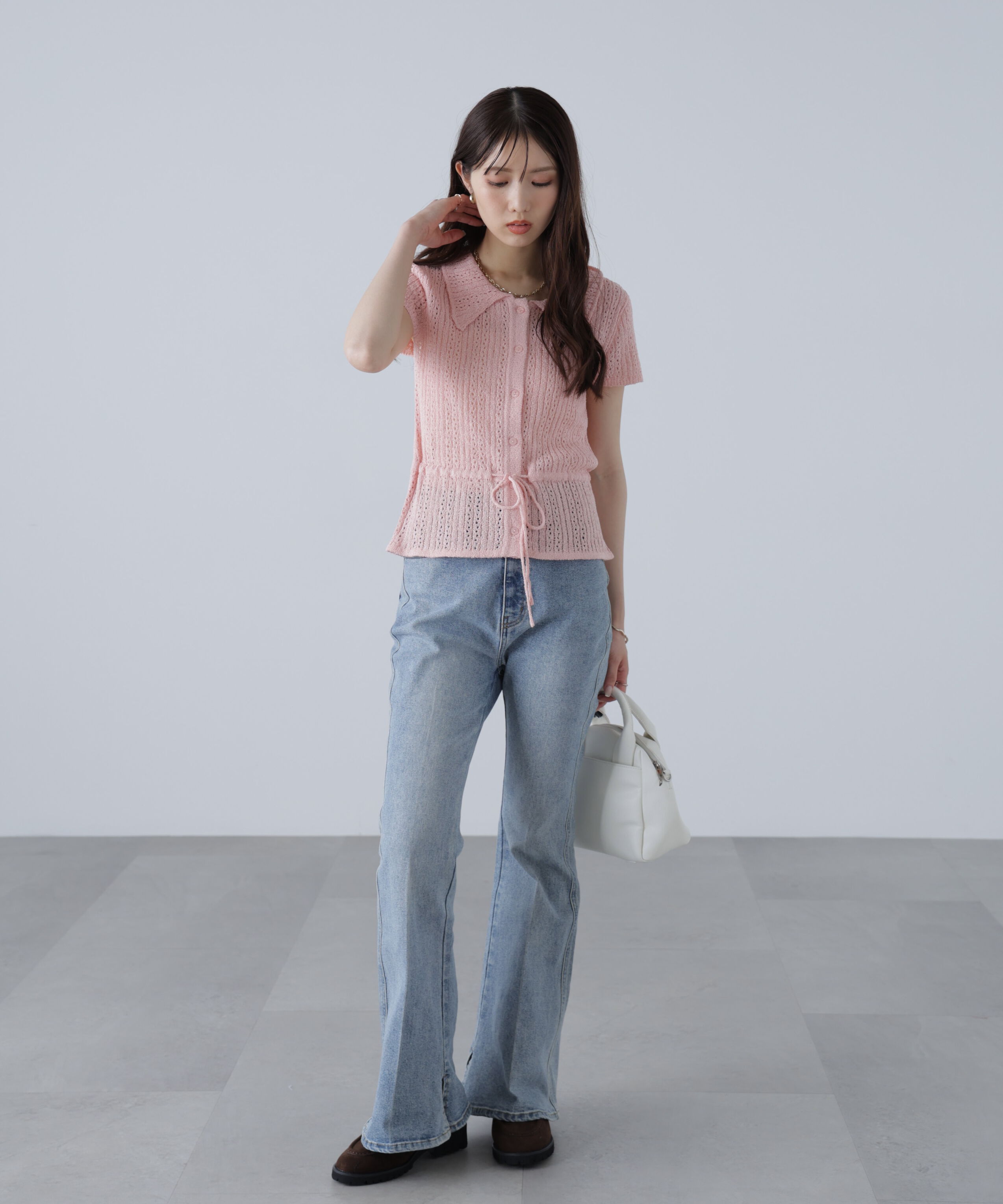  「透かし編みペプラムニット」|ニット・セーター|