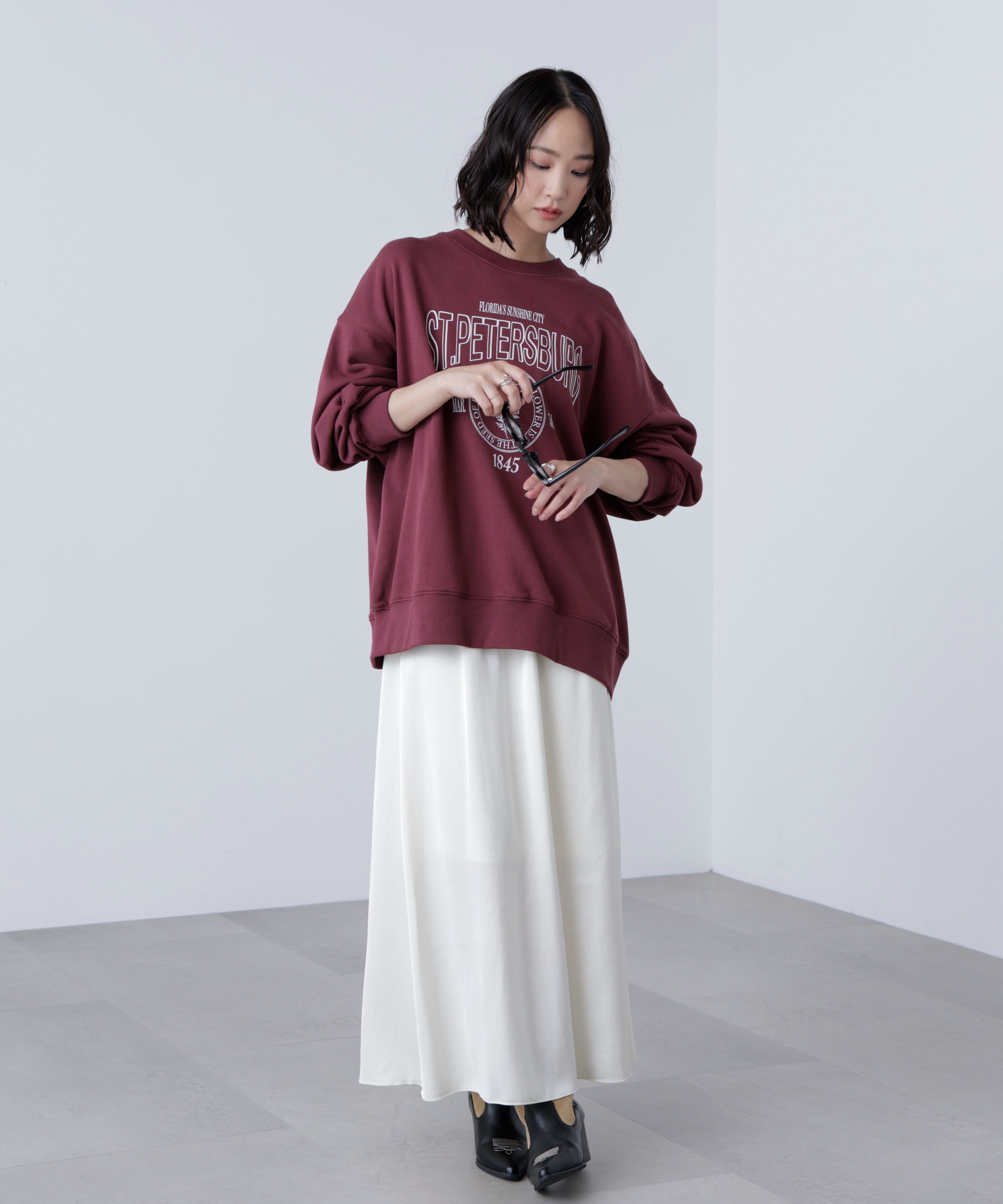  「サテンナローロングスカート」|スカート|