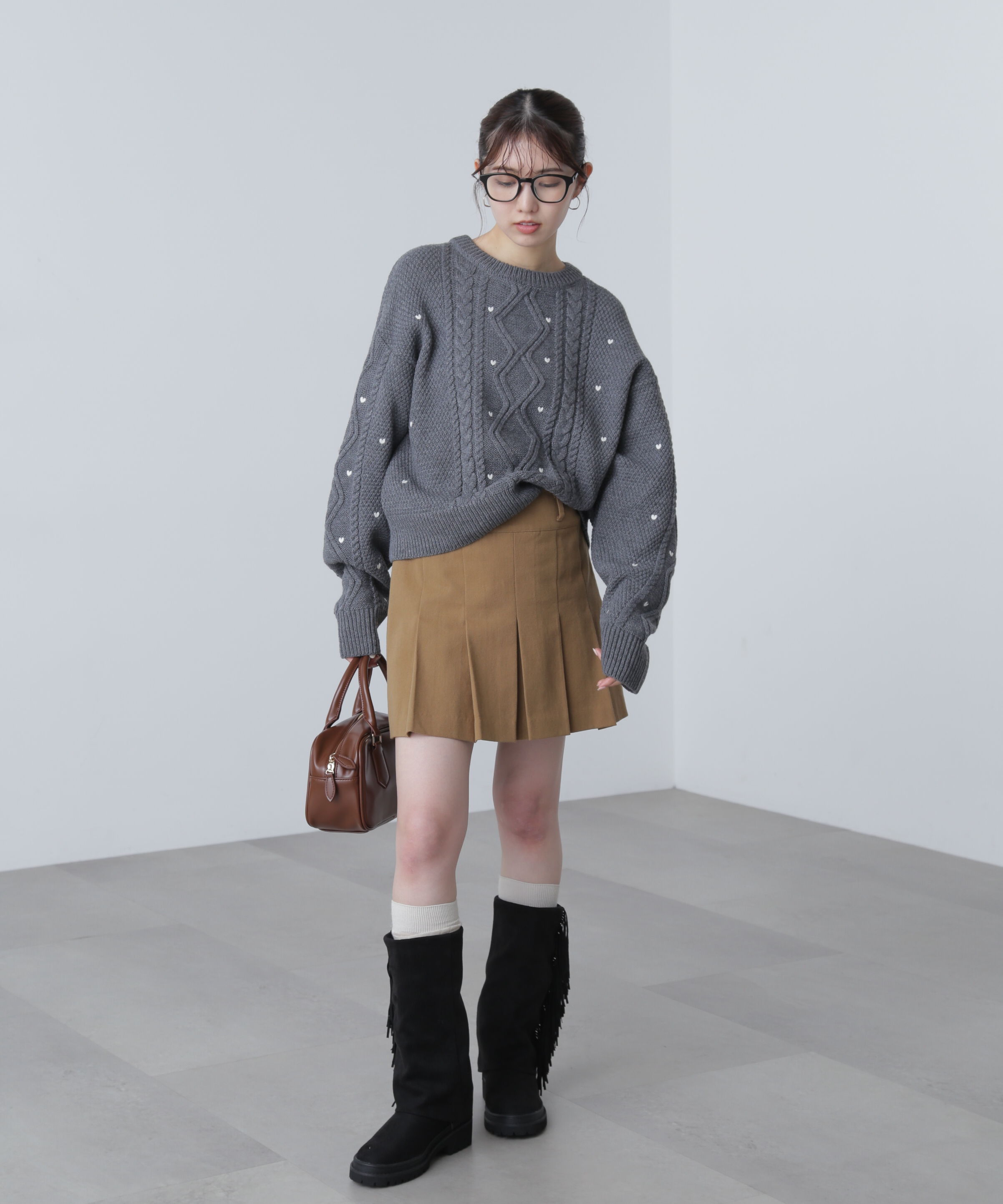  「ハート刺繍ケーブルニット」|ニット・セーター|