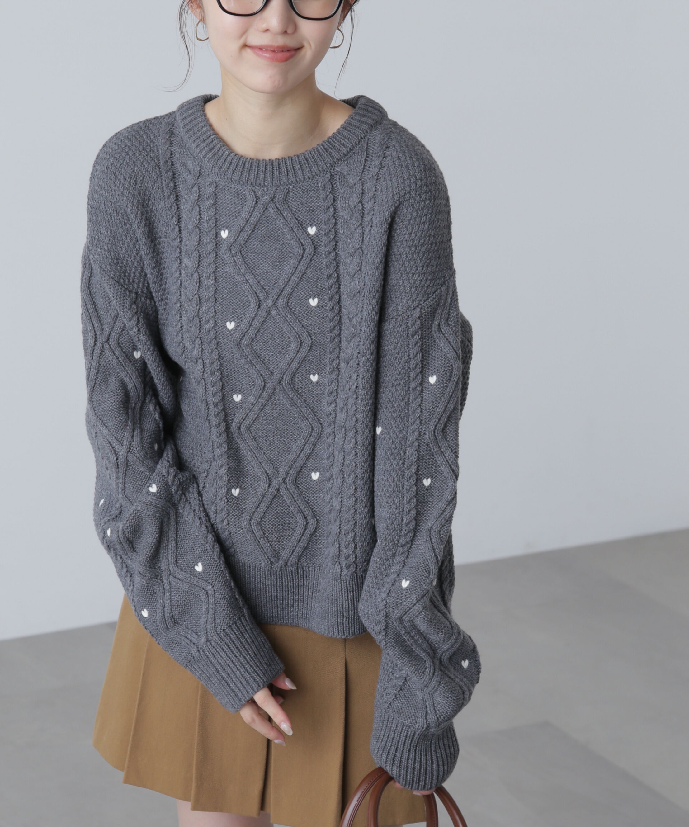  「ハート刺繍ケーブルニット」|ニット・セーター|
