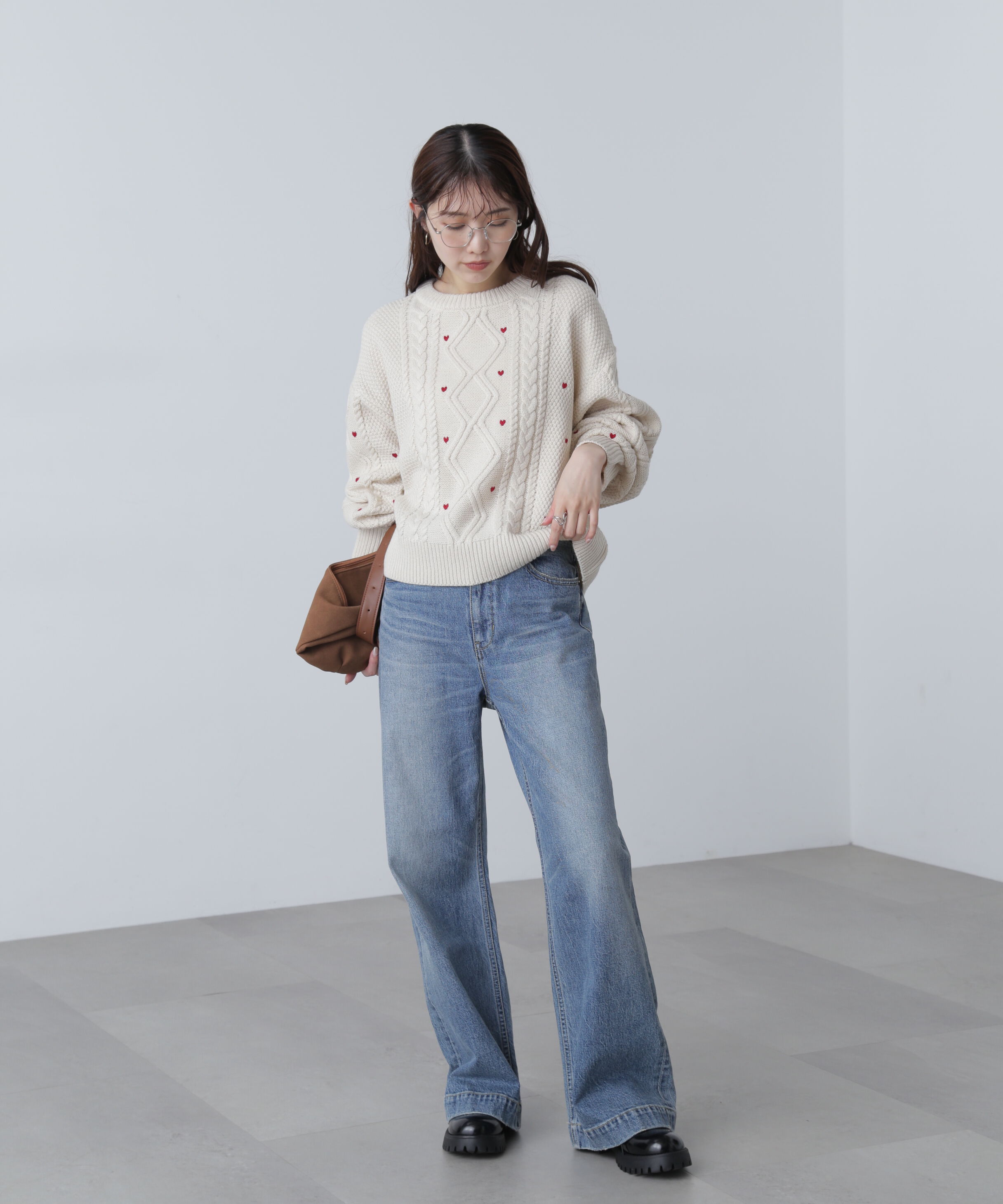  「ハート刺繍ケーブルニット」|ニット・セーター|