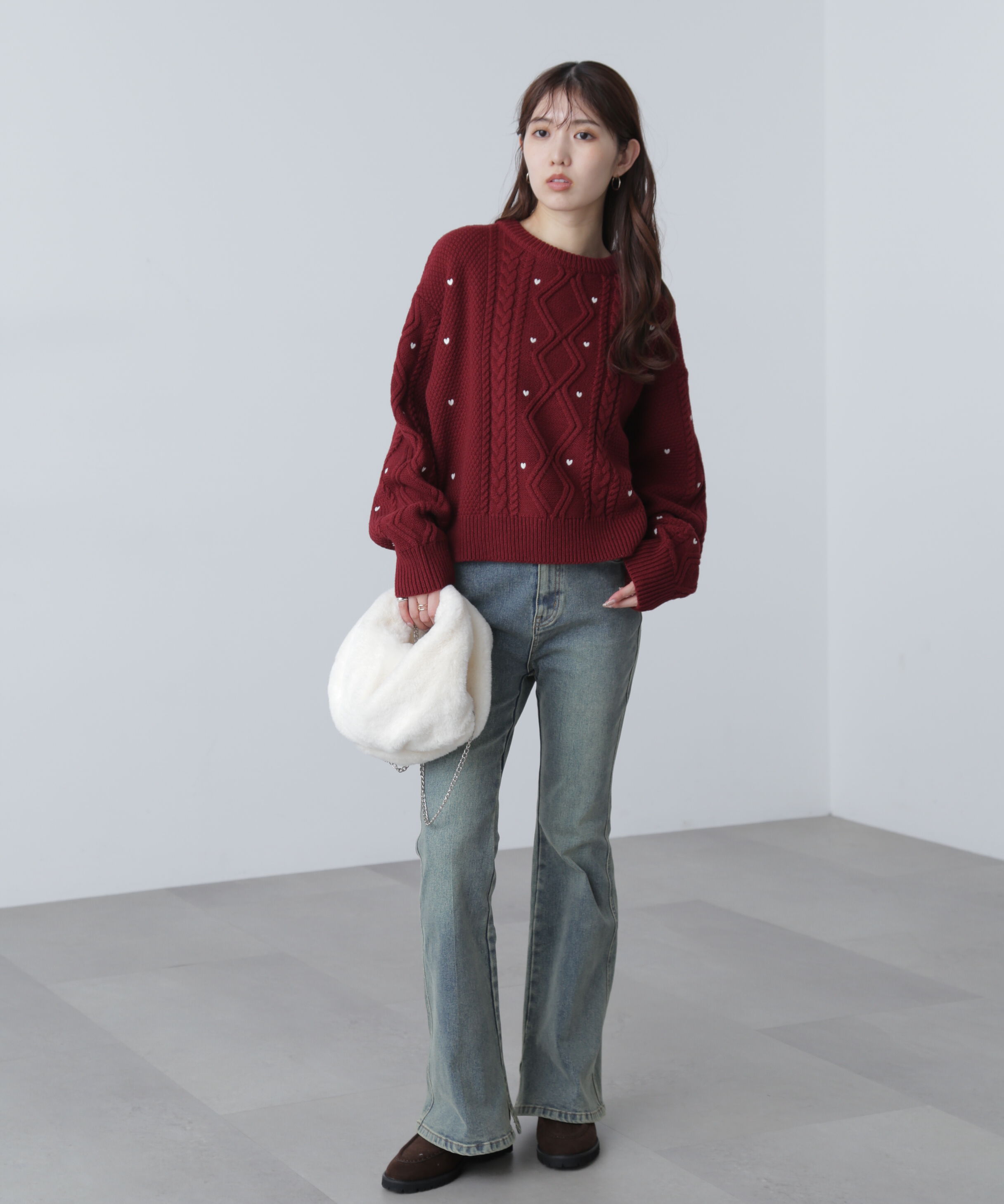  「ハート刺繍ケーブルニット」|ニット・セーター|