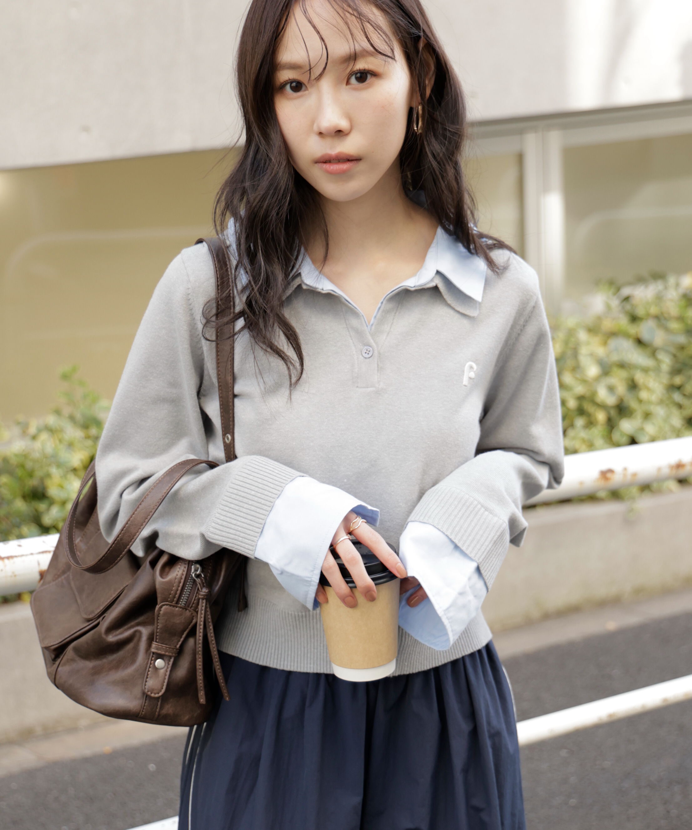  「衿付きレイヤード風ポロニット」|ニット・セーター|