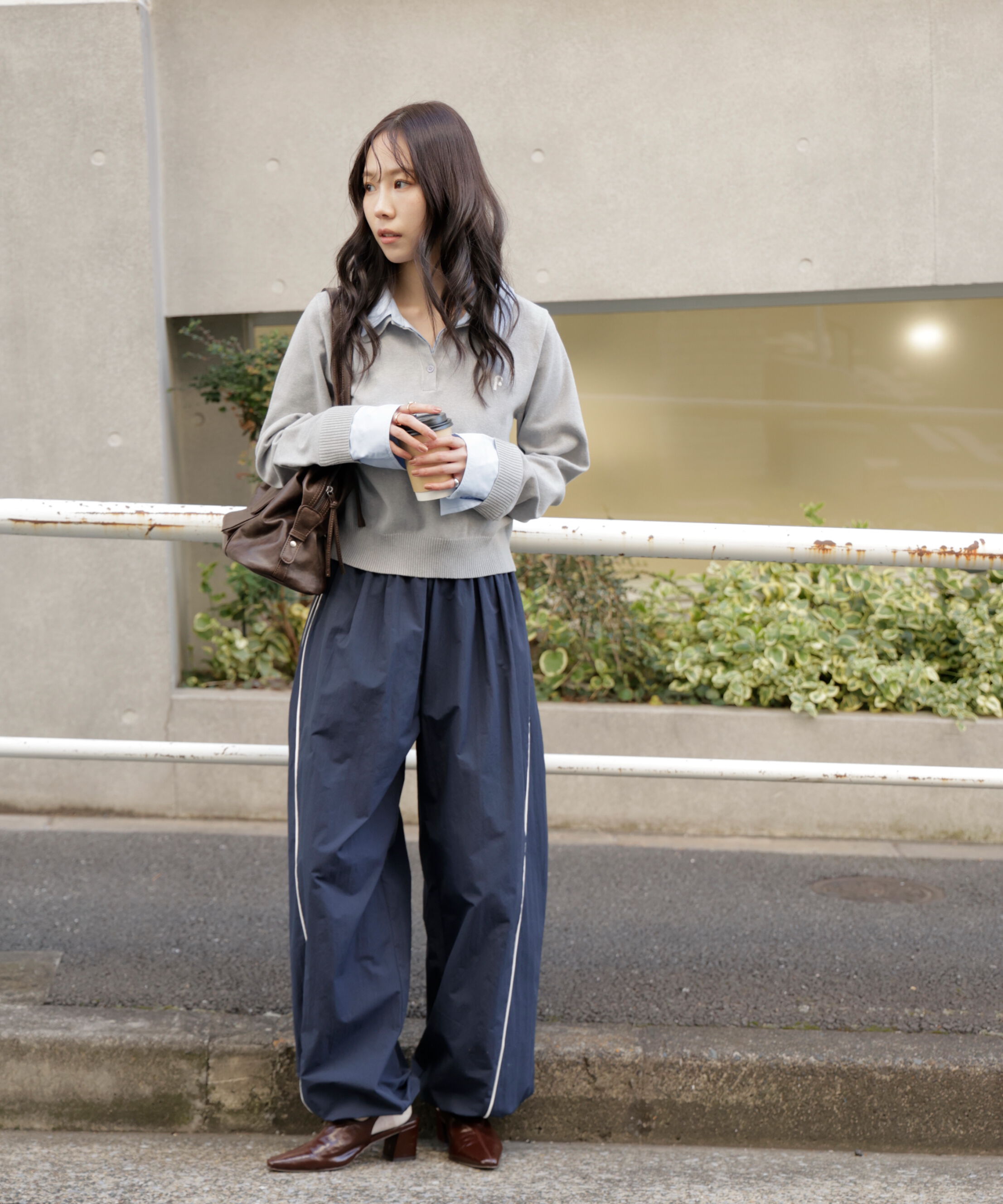  「衿付きレイヤード風ポロニット」|ニット・セーター|