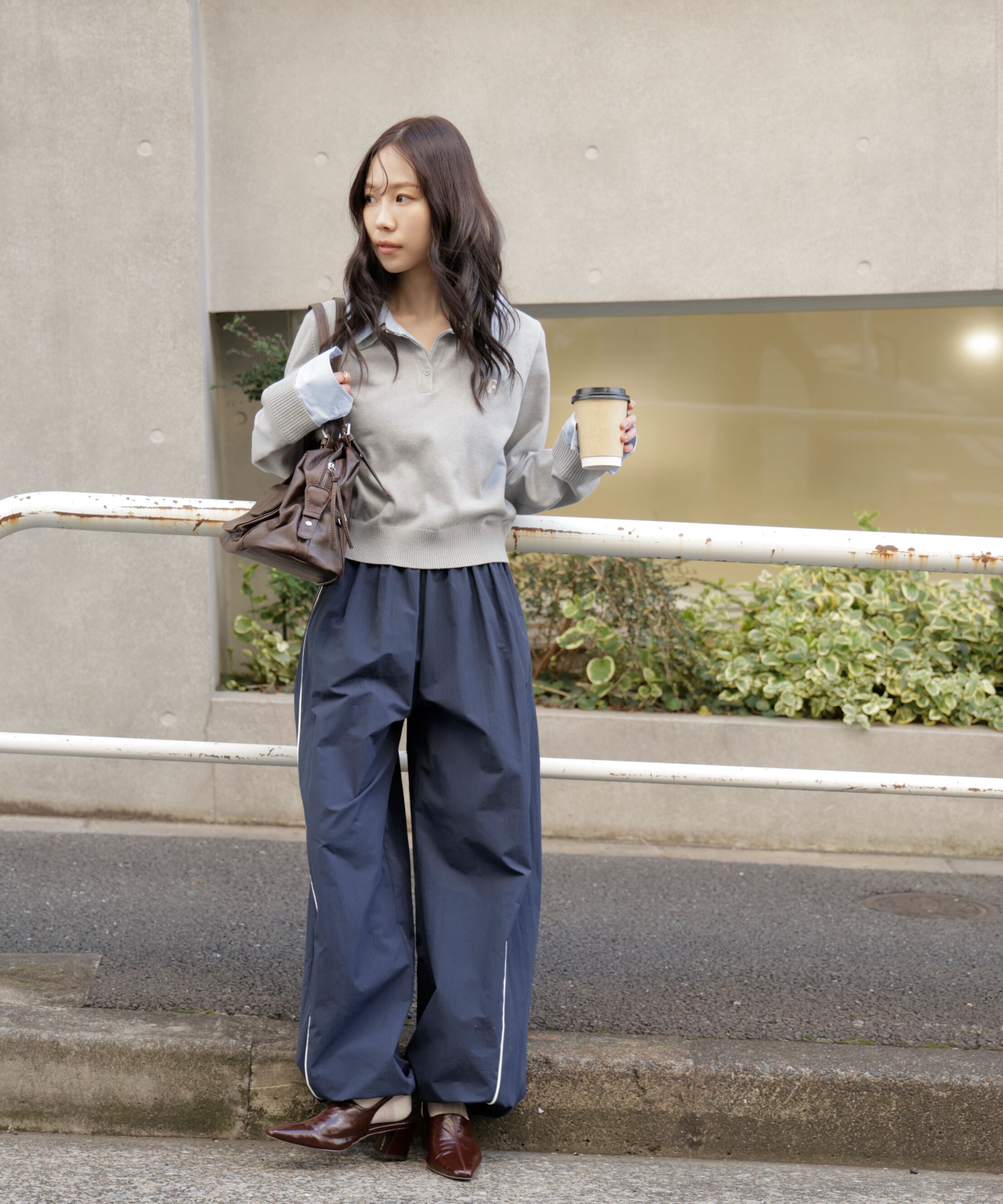  「衿付きレイヤード風ポロニット」|ニット・セーター|