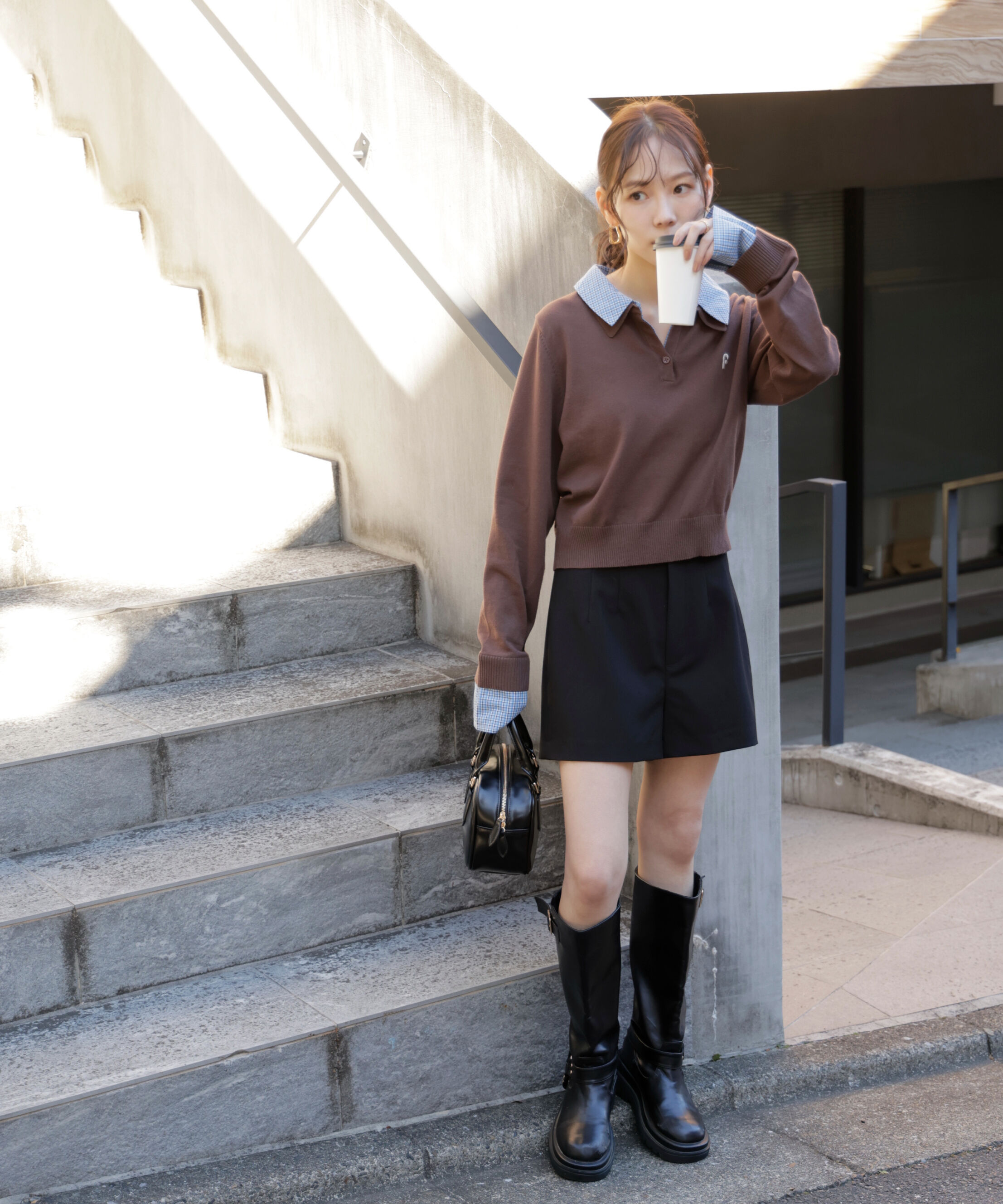  「衿付きレイヤード風ポロニット」|ニット・セーター|