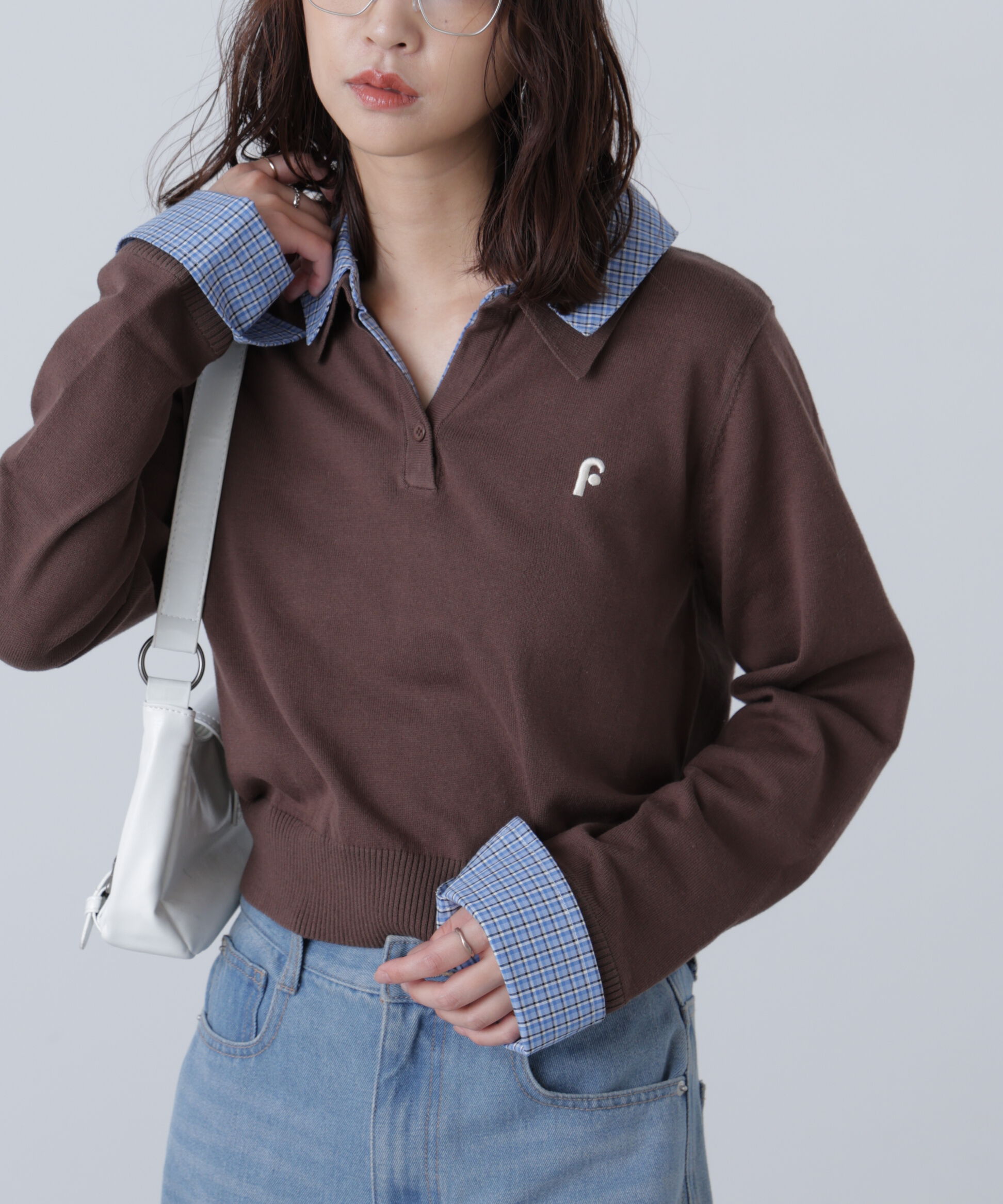  「衿付きレイヤード風ポロニット」|ニット・セーター|