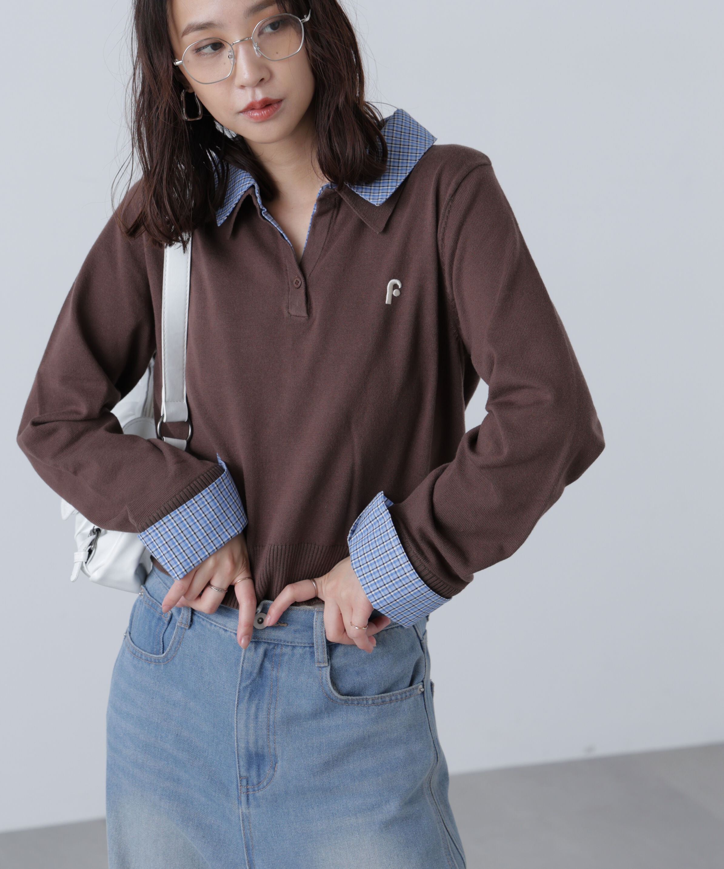  「衿付きレイヤード風ポロニット」|ニット・セーター|