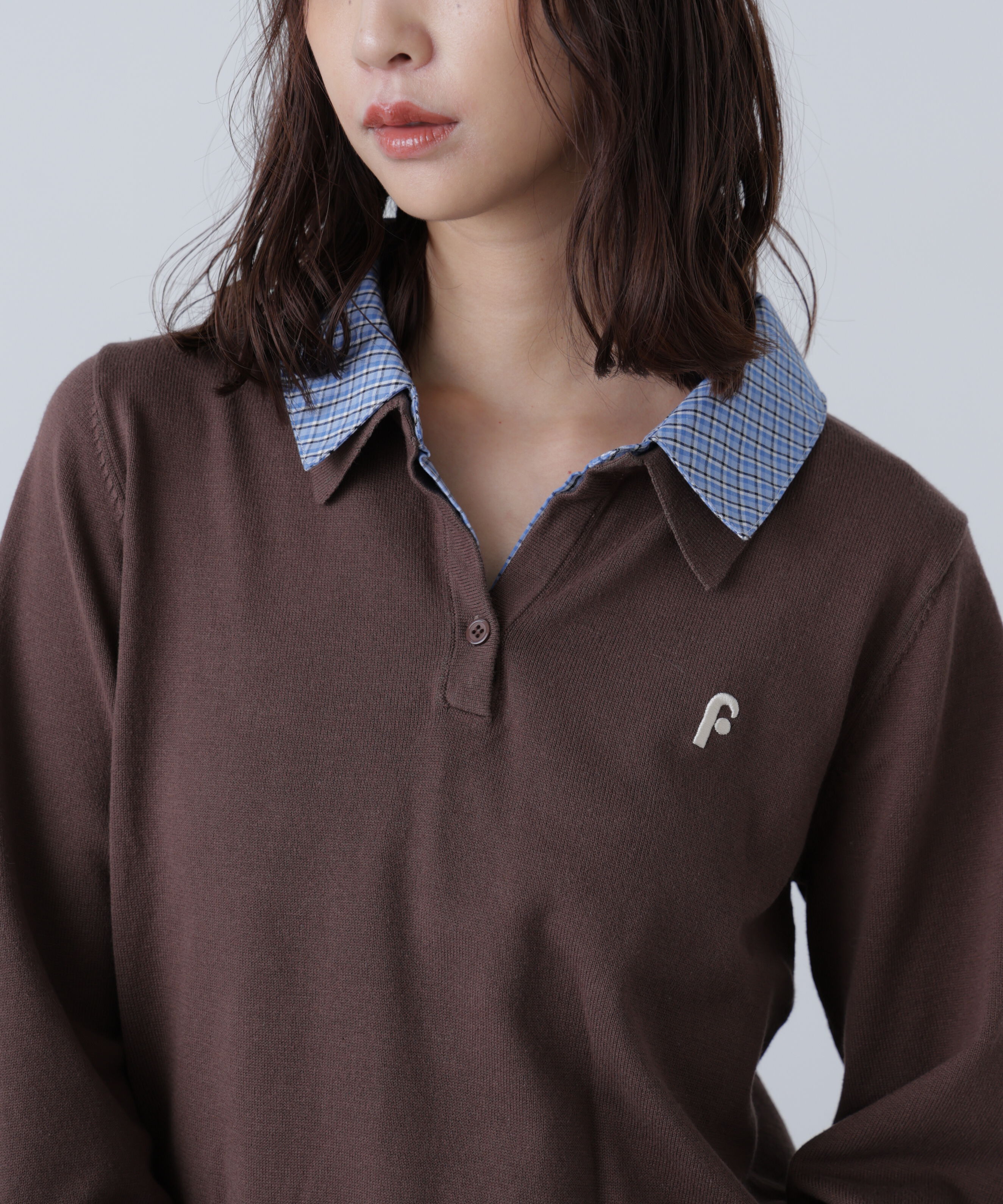  「衿付きレイヤード風ポロニット」|ニット・セーター|