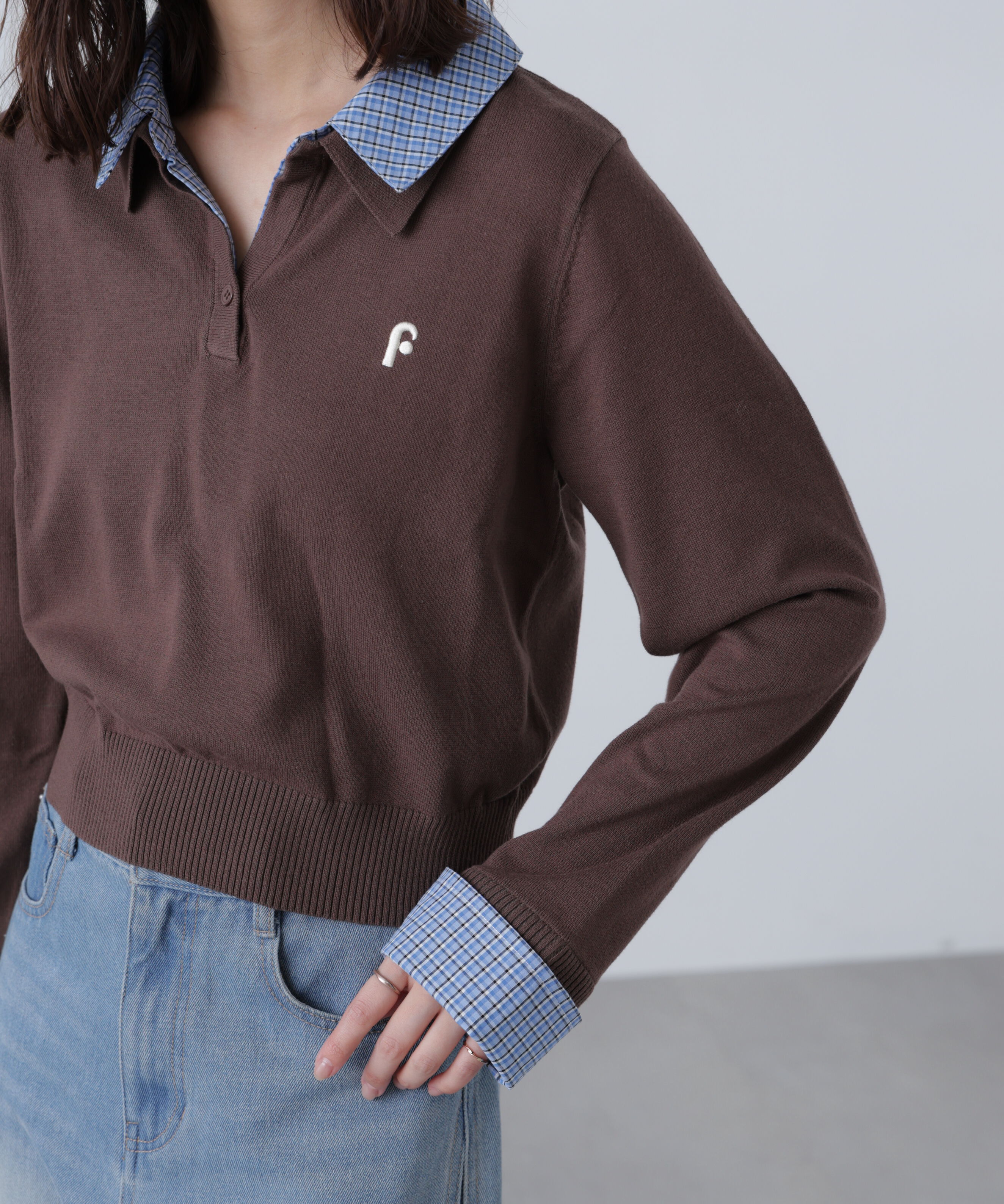  「衿付きレイヤード風ポロニット」|ニット・セーター|