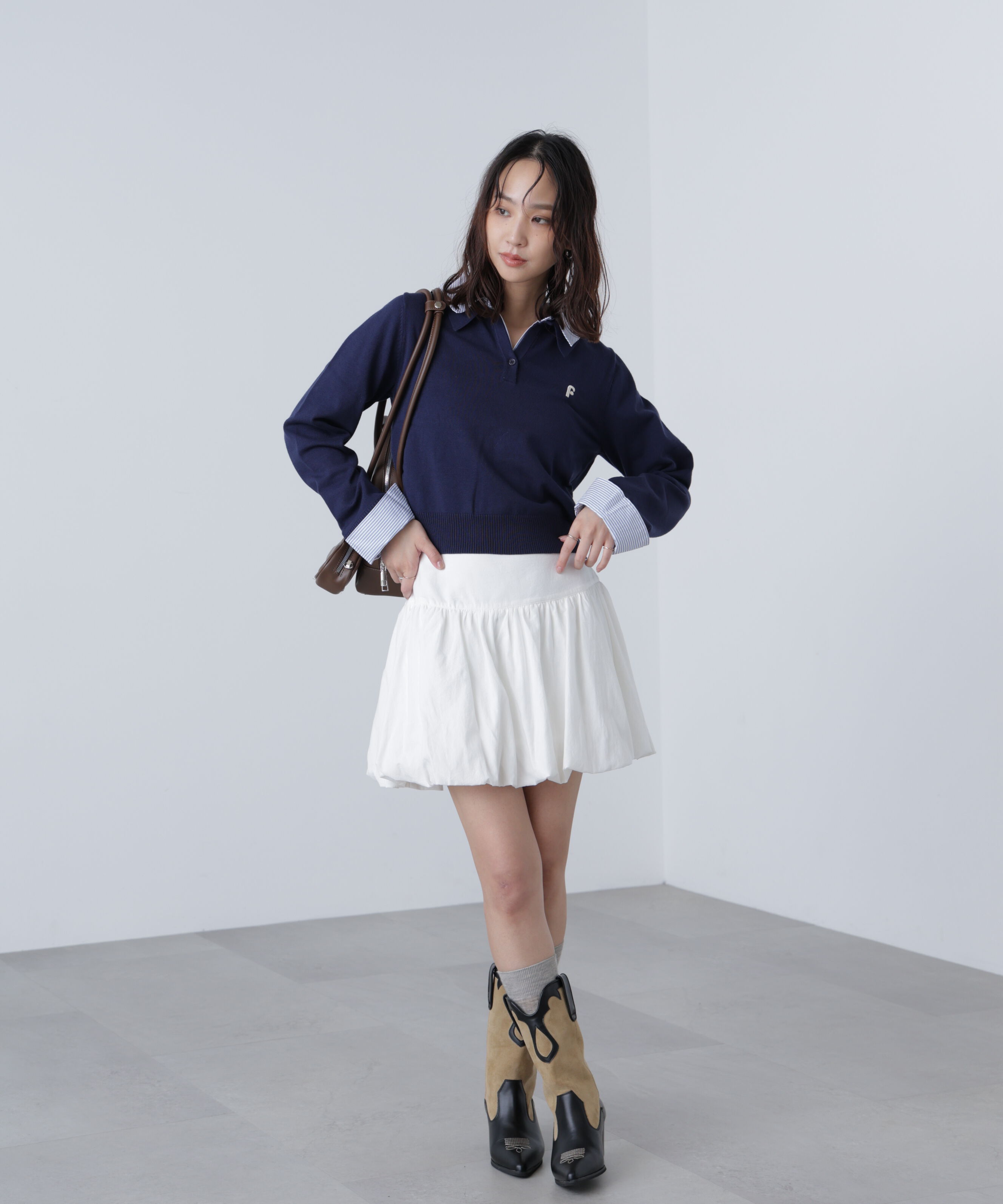  「衿付きレイヤード風ポロニット」|ニット・セーター|