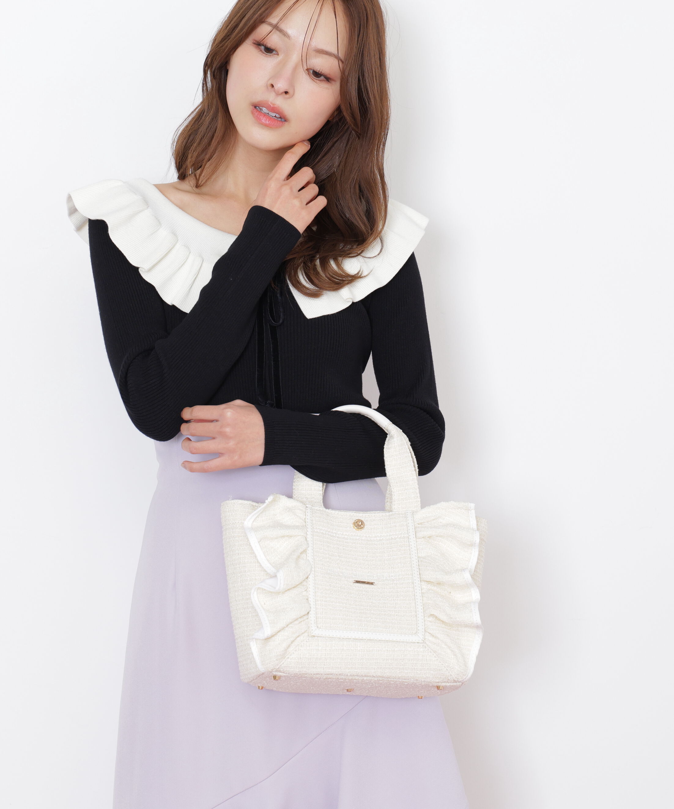  「パステルツイードフレームフリルトートバッグ」|その他|