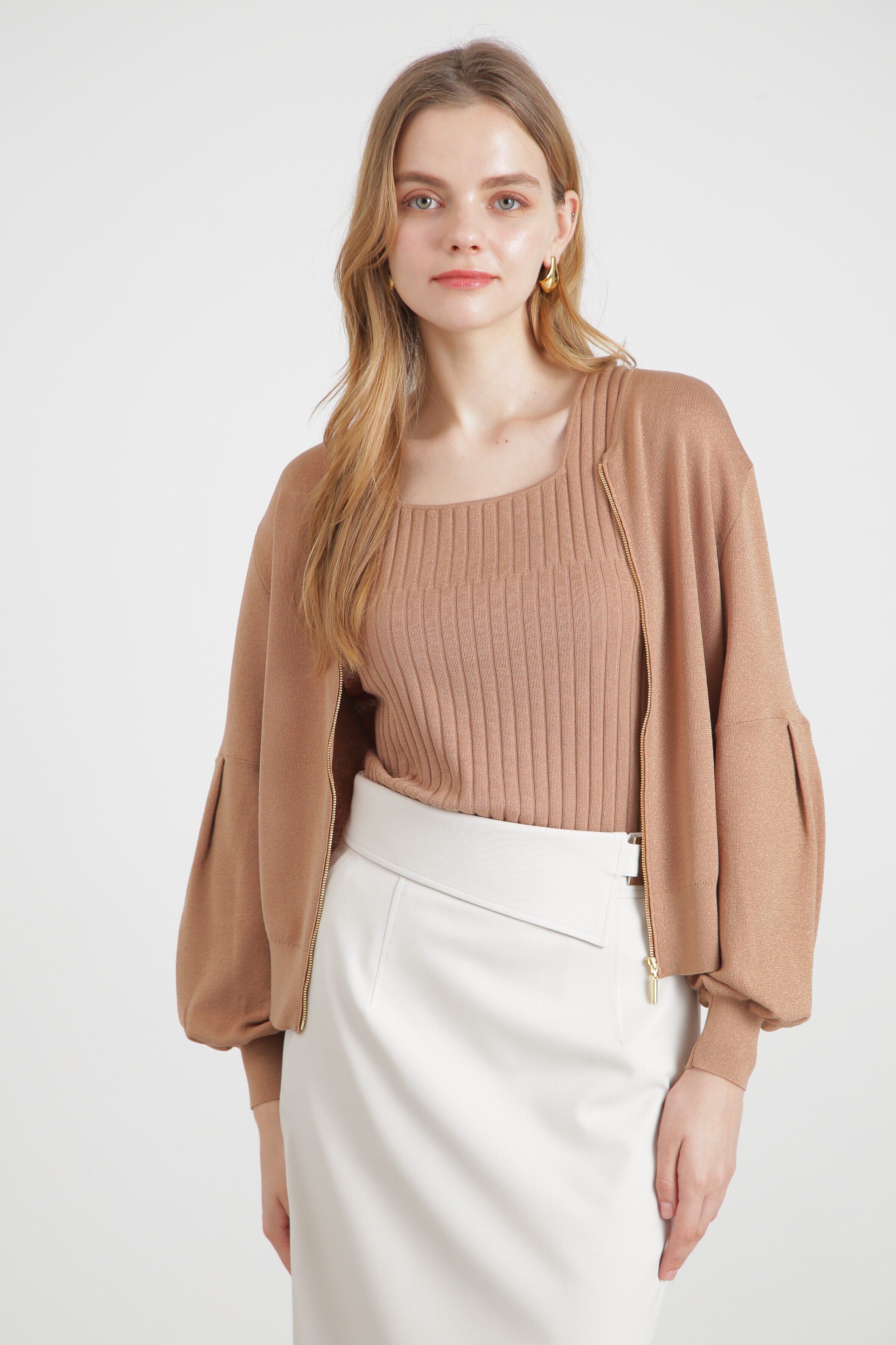  「◆ジップアップラメニットブルゾン」|その他|キャメル5