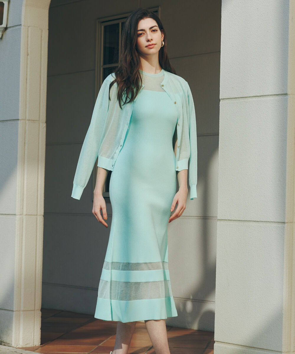  「◆シアーコンビマーメイドニットワンピース」|ワンピース|ライトグリー