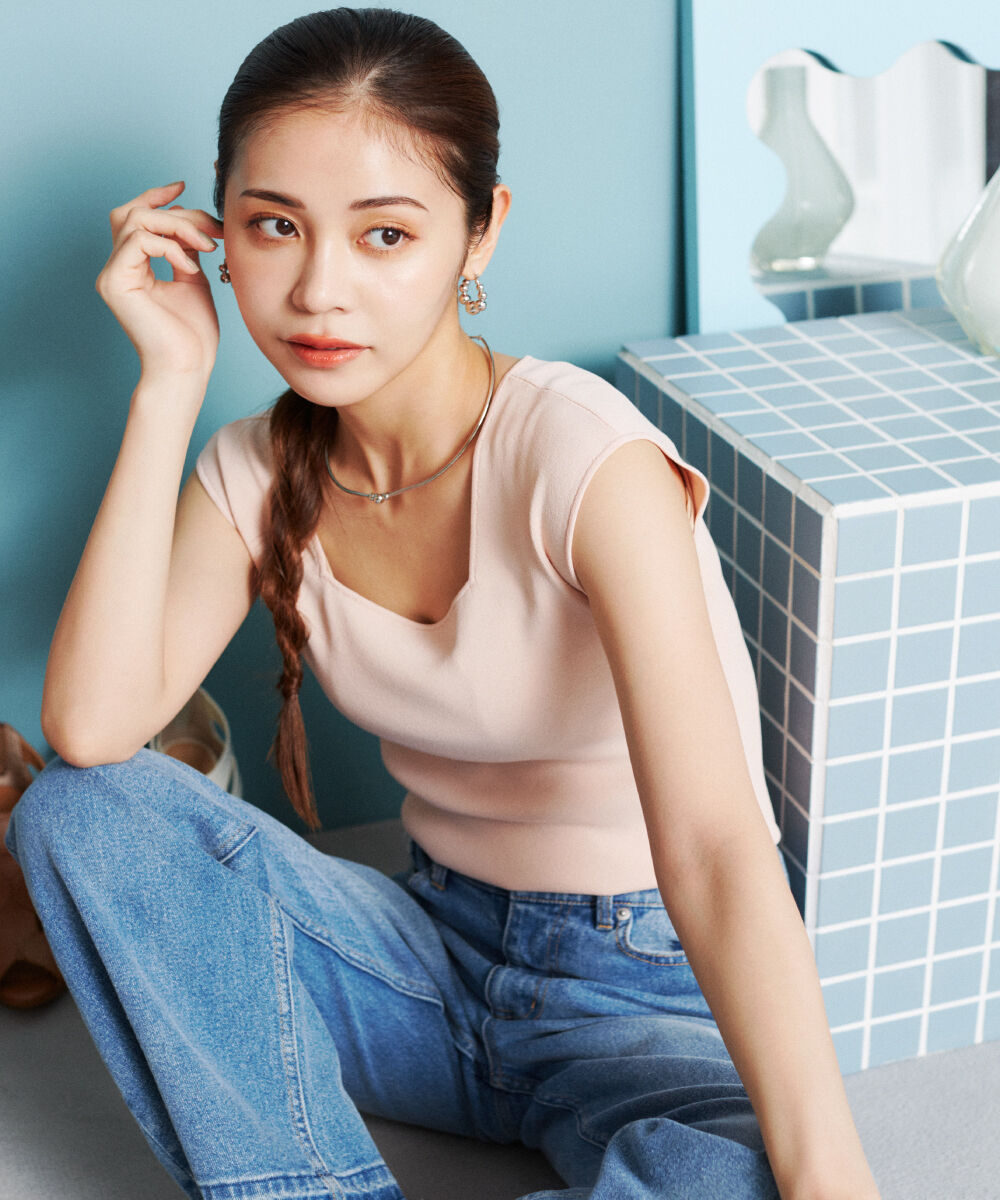  「◆スクエアネックニットプルオーバー」|ニット・セーター|ピンク