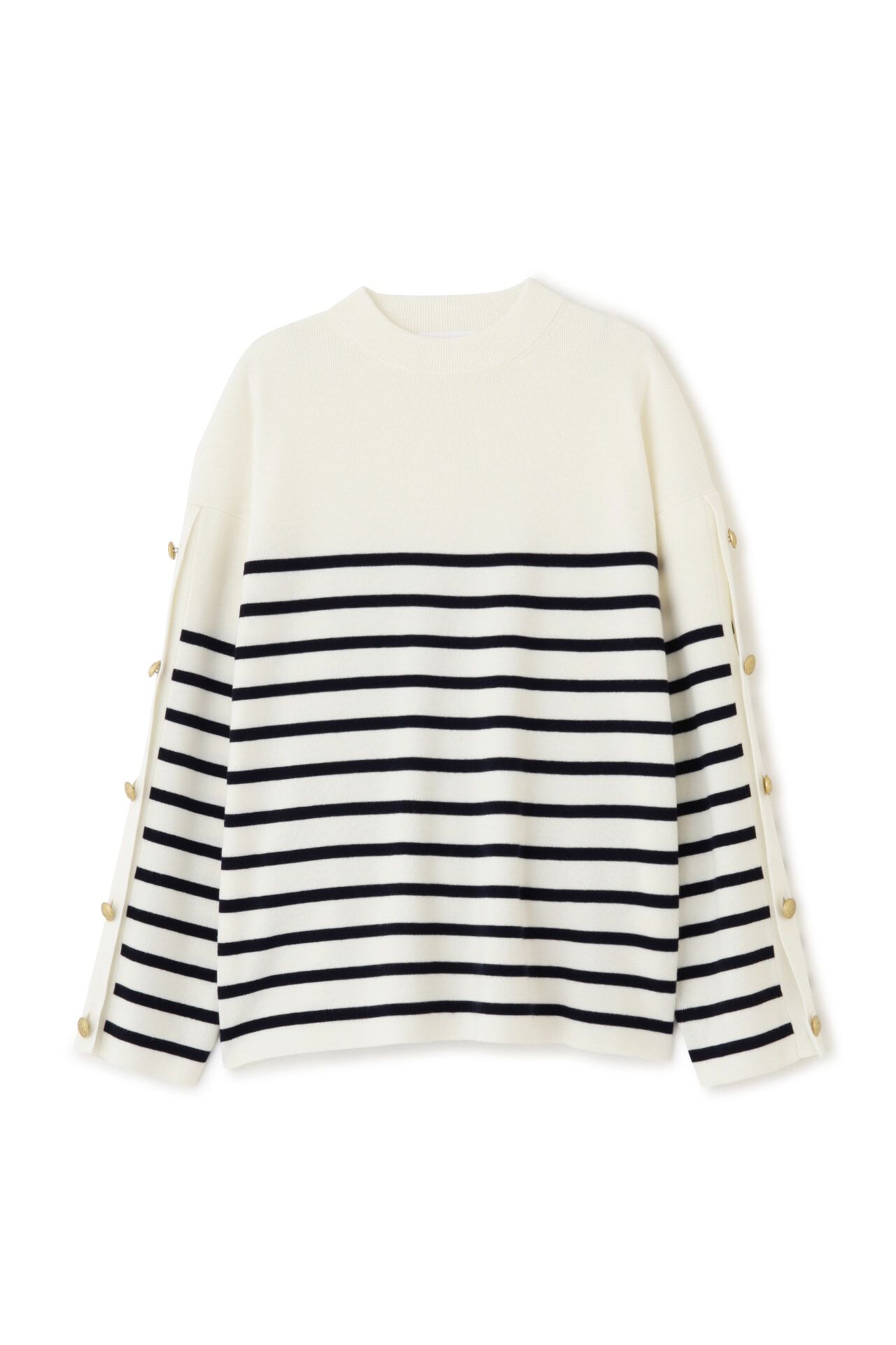  「◆袖ボタン付きボーダーニット」|ニット・セーター|