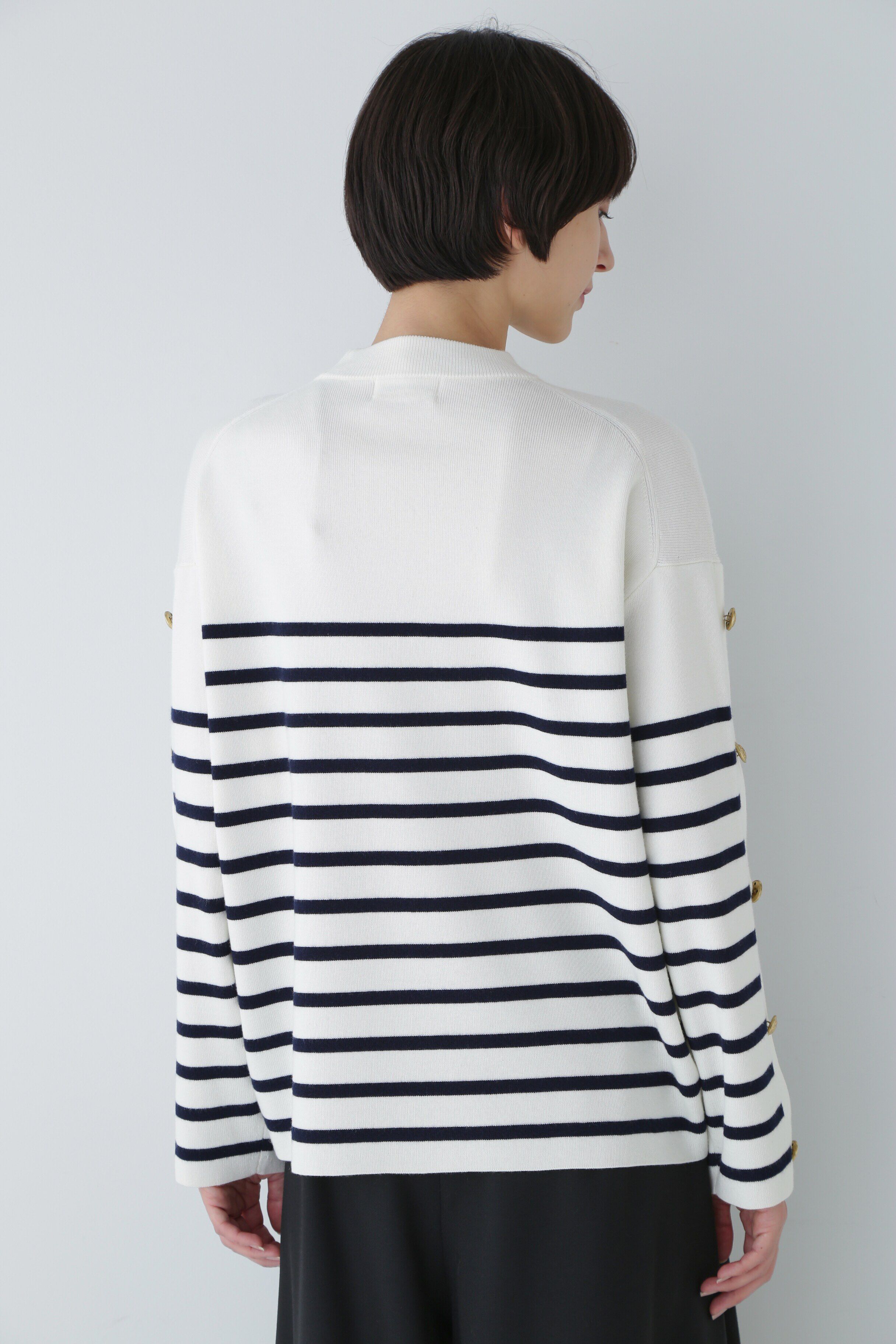  「◆袖ボタン付きボーダーニット」|ニット・セーター|