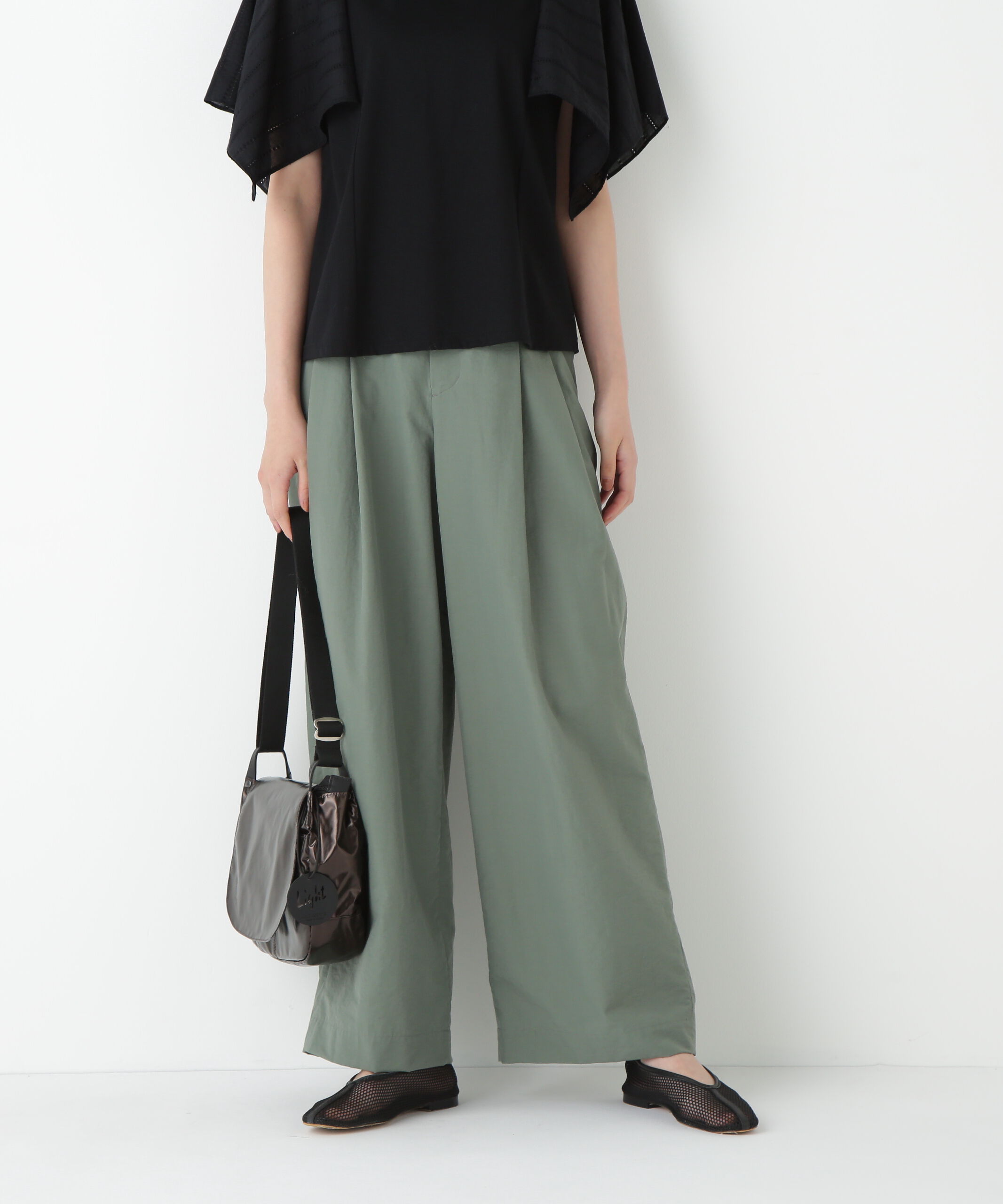  「◆綿ナイロンタッサータックワイドパンツ」|その他|カーキ