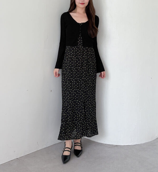 archives「シアーリブニットカーディガン&times;花柄キャミワンピースＳＥＴ」|ワンピース|BLACK