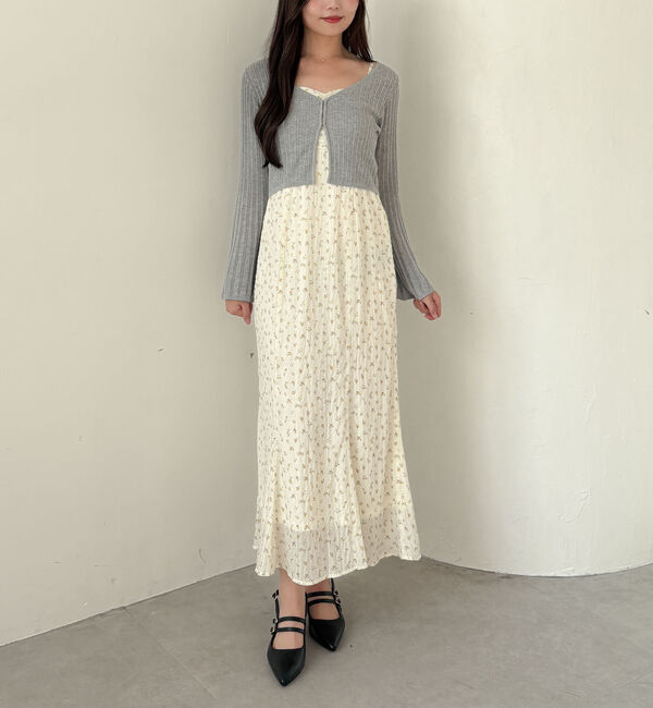 archives「シアーリブニットカーディガン&times;花柄キャミワンピースＳＥＴ」|ワンピース|