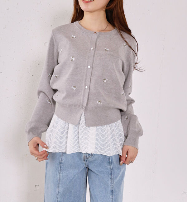 archives「【アンチピリング】小花柄刺繍ニットカーディガン」|カーディガン|