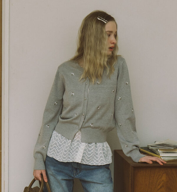 archives「【アンチピリング】小花柄刺繍ニットカーディガン」|カーディガン|