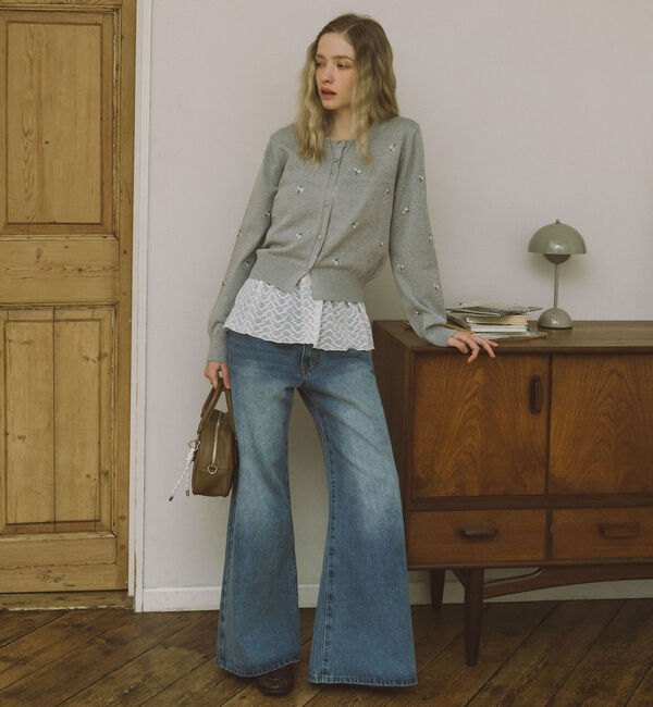 archives「【アンチピリング】小花柄刺繍ニットカーディガン」|カーディガン|