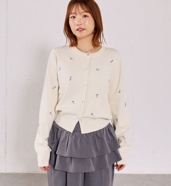 archives「【アンチピリング】小花柄刺繍ニットカーディガン」|カーディガン|