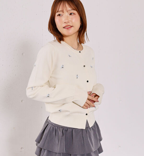 archives「【アンチピリング】小花柄刺繍ニットカーディガン」|カーディガン|