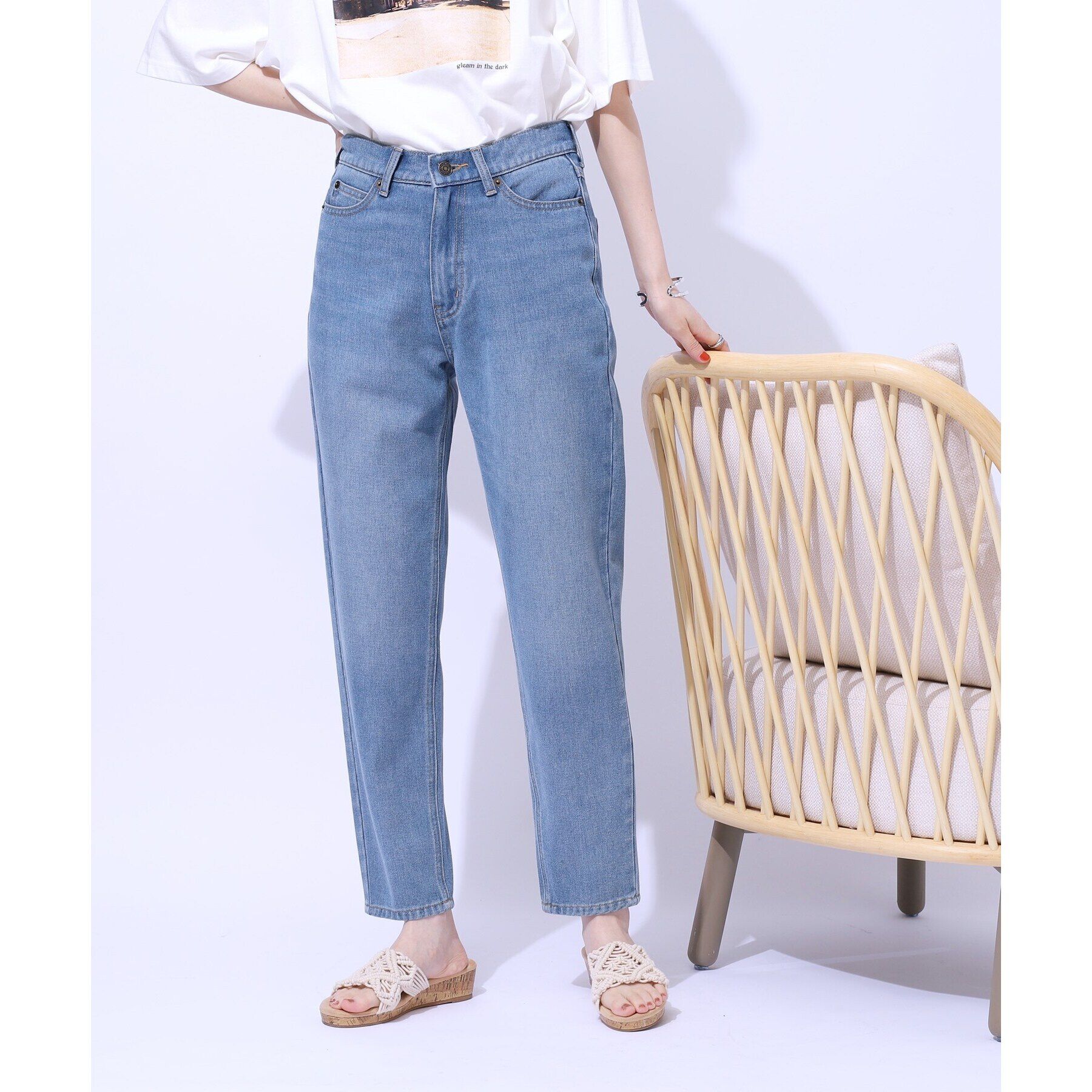 SHOO･LA･RUE「【SS-3L/美脚シルエット】いつでも頼れる デニムテーパードパンツ」|デニム|ブルー(092)