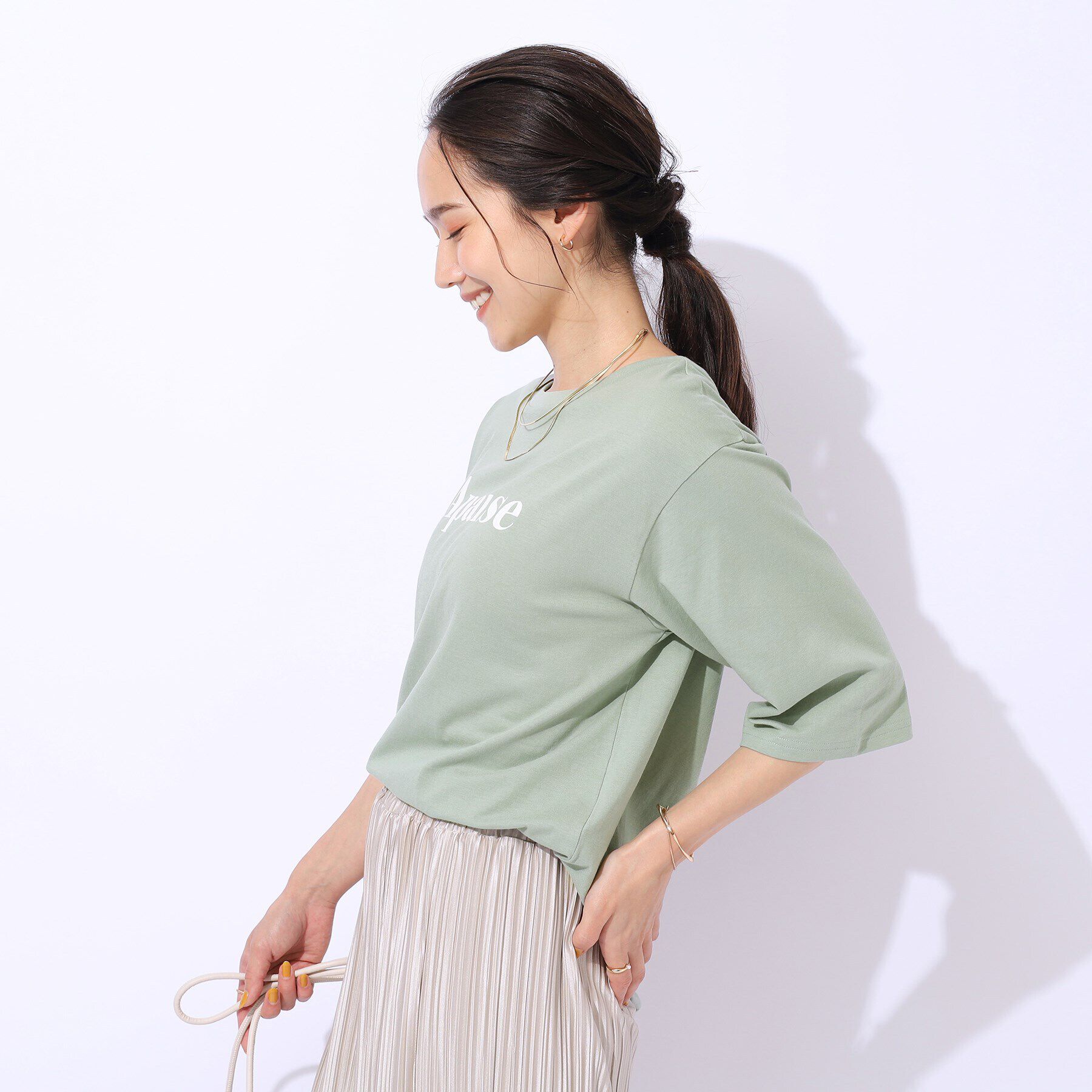 SHOO･LA･RUE「【洗える/綿100%/プチプラ】アウトも決まる ラウンドヘム プリントTシャツ」|Tシャツ・カットソー|