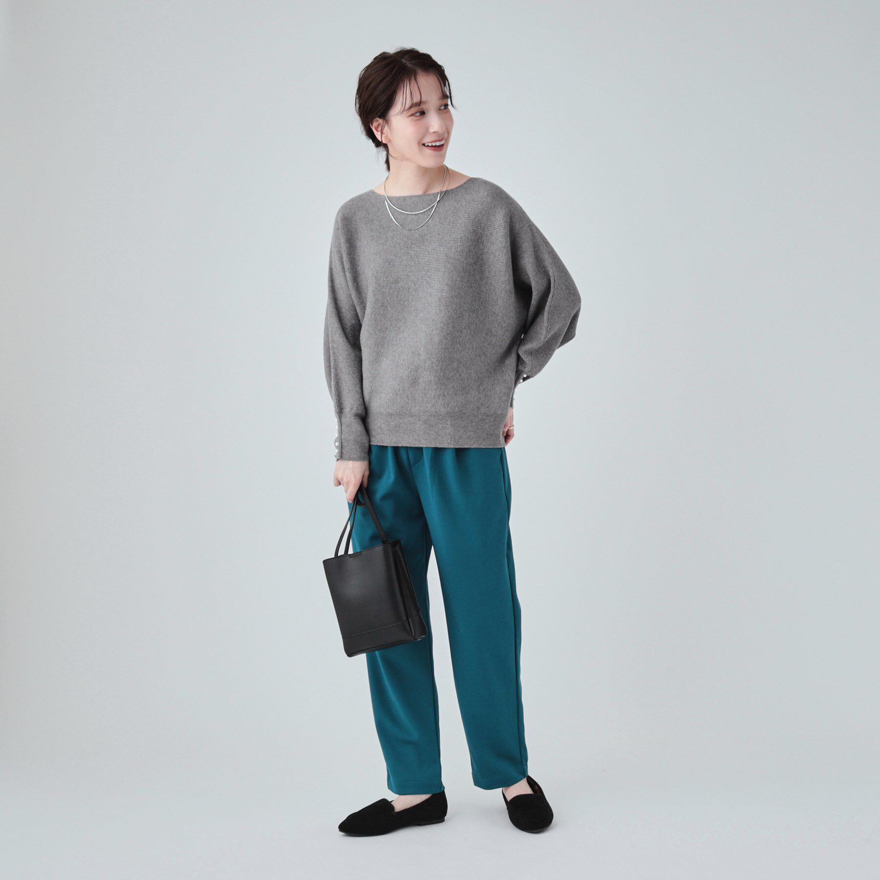 SHOO･LA･RUE「【高レビュー/洗える】優しく上品に リブドルマン お袖フェイクパールニット」|ニット・セーター|