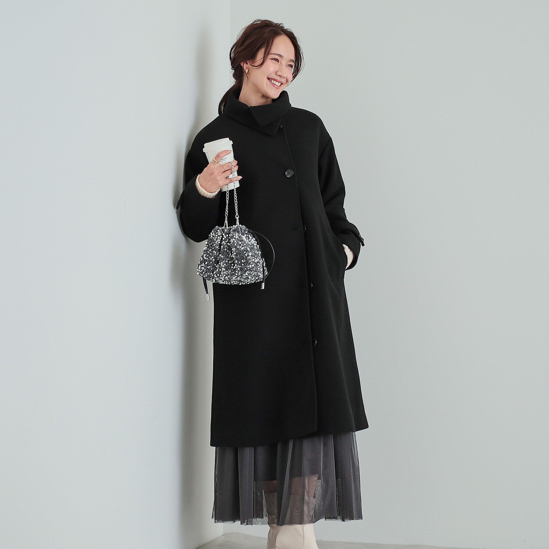 SHOO･LA･RUE「大人のお出かけスタイルに あったかウール調 スタンドカラーコート」|その他|