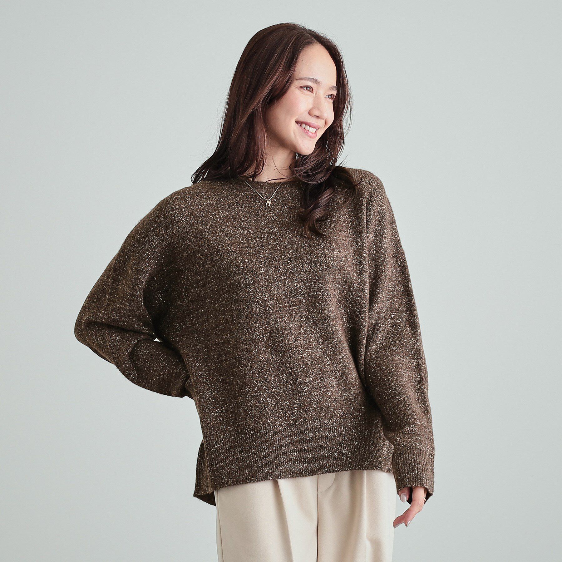 SHOO･LA･RUE「【S-LL】さりげないラメで大人上品に クルーネックニット」|ニット・セーター|