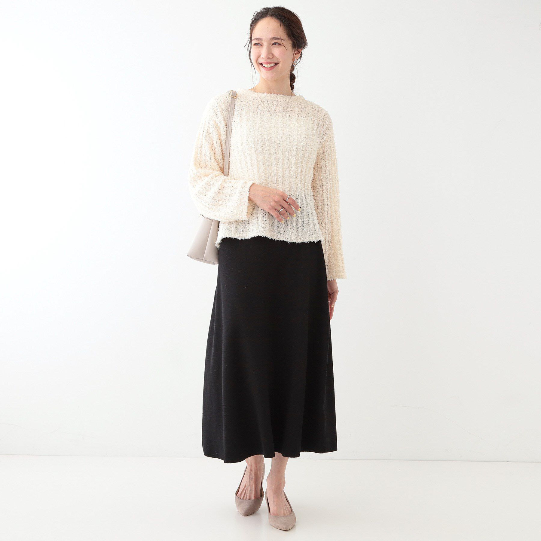 SHOO･LA･RUE「【セットアップ可/S-LL】大人上品に揺れる ニットフレアスカート」|スカート|