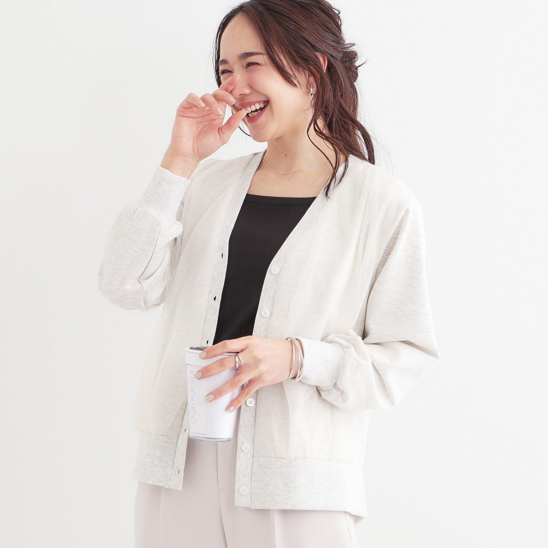 SHOO･LA･RUE「【S-LL】チュールレイヤードカーディガン」|カーディガン|ライトグレー(011