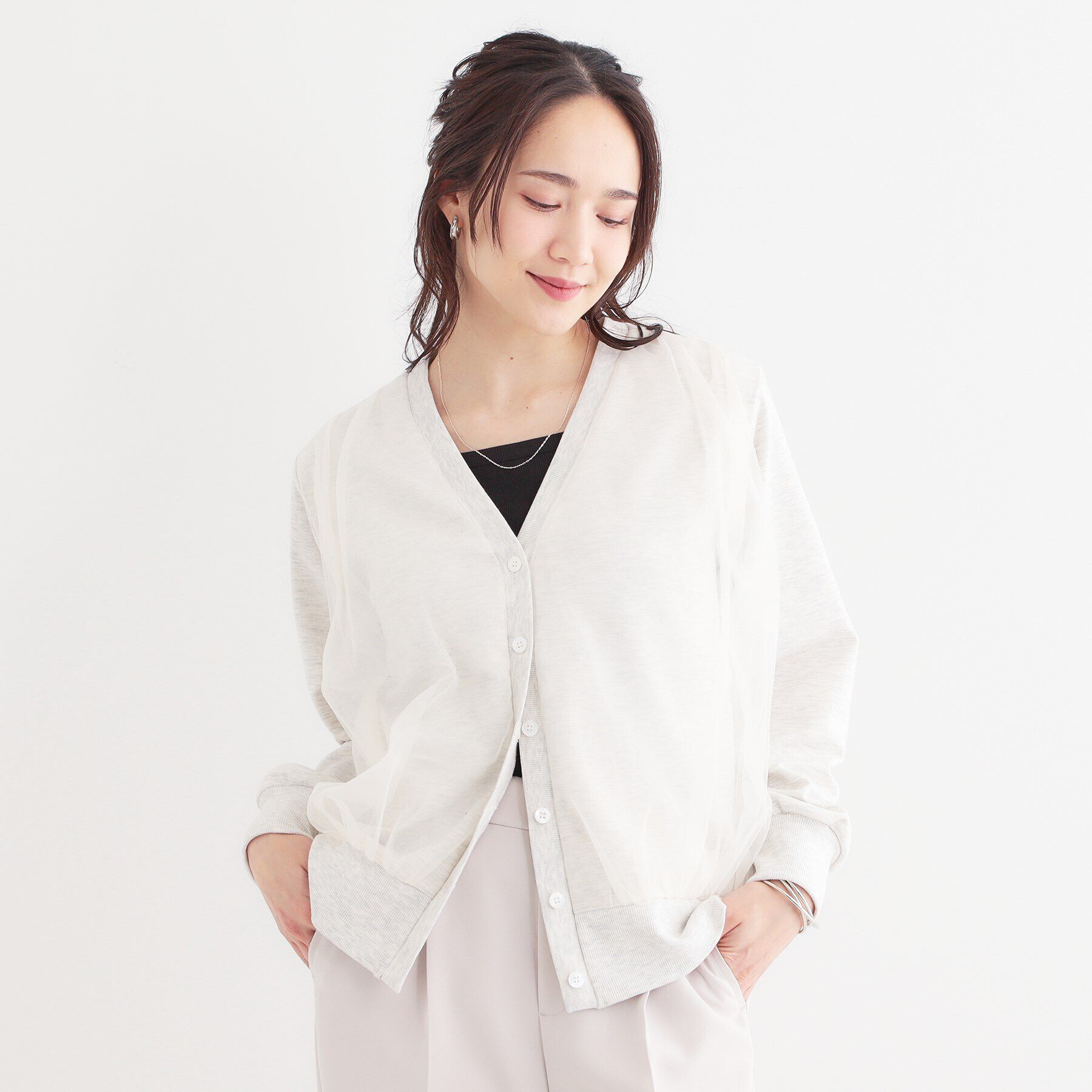 SHOO･LA･RUE「【S-LL】チュールレイヤードカーディガン」|カーディガン|